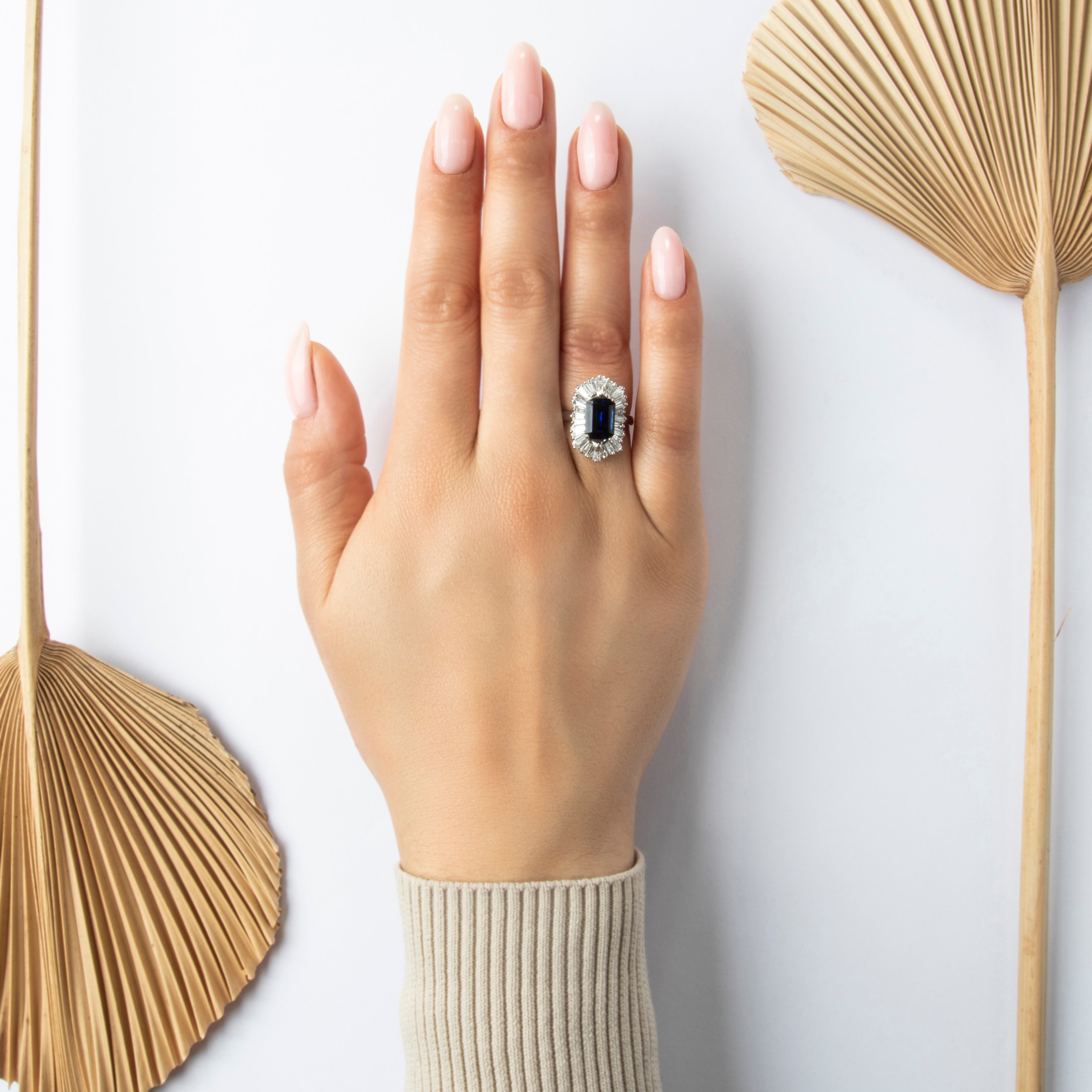 Vintage Platinum 3.01ct Blue Sapphire 1.21cttw Diamond Spectacular Dazzling Ballerina Halo Ring / Pendant - On model view