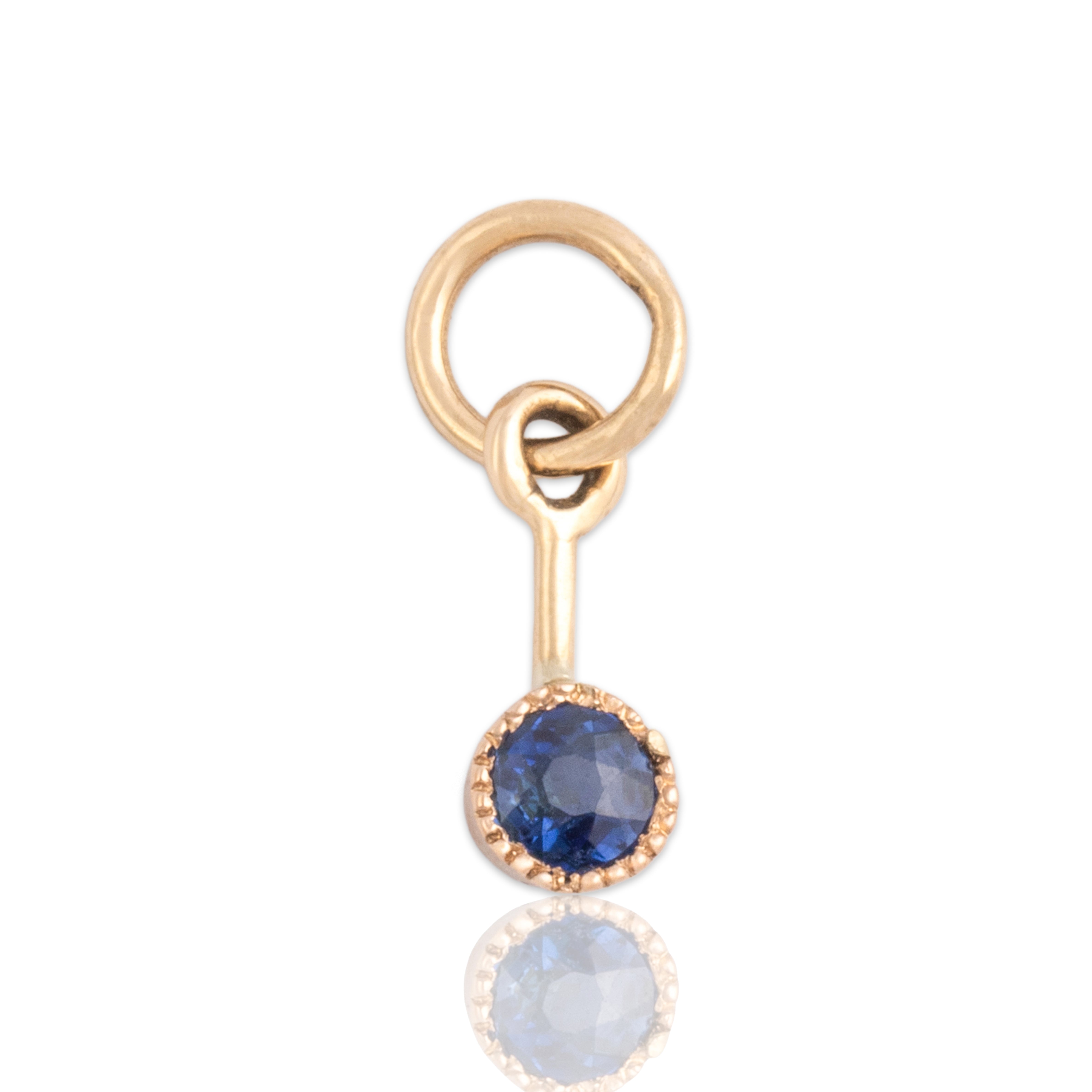 Antique 14k Yellow & Rosy Yellow Gold Blue Sapphire Dainty Drop Dangle Charm / Pendant - Close-up view