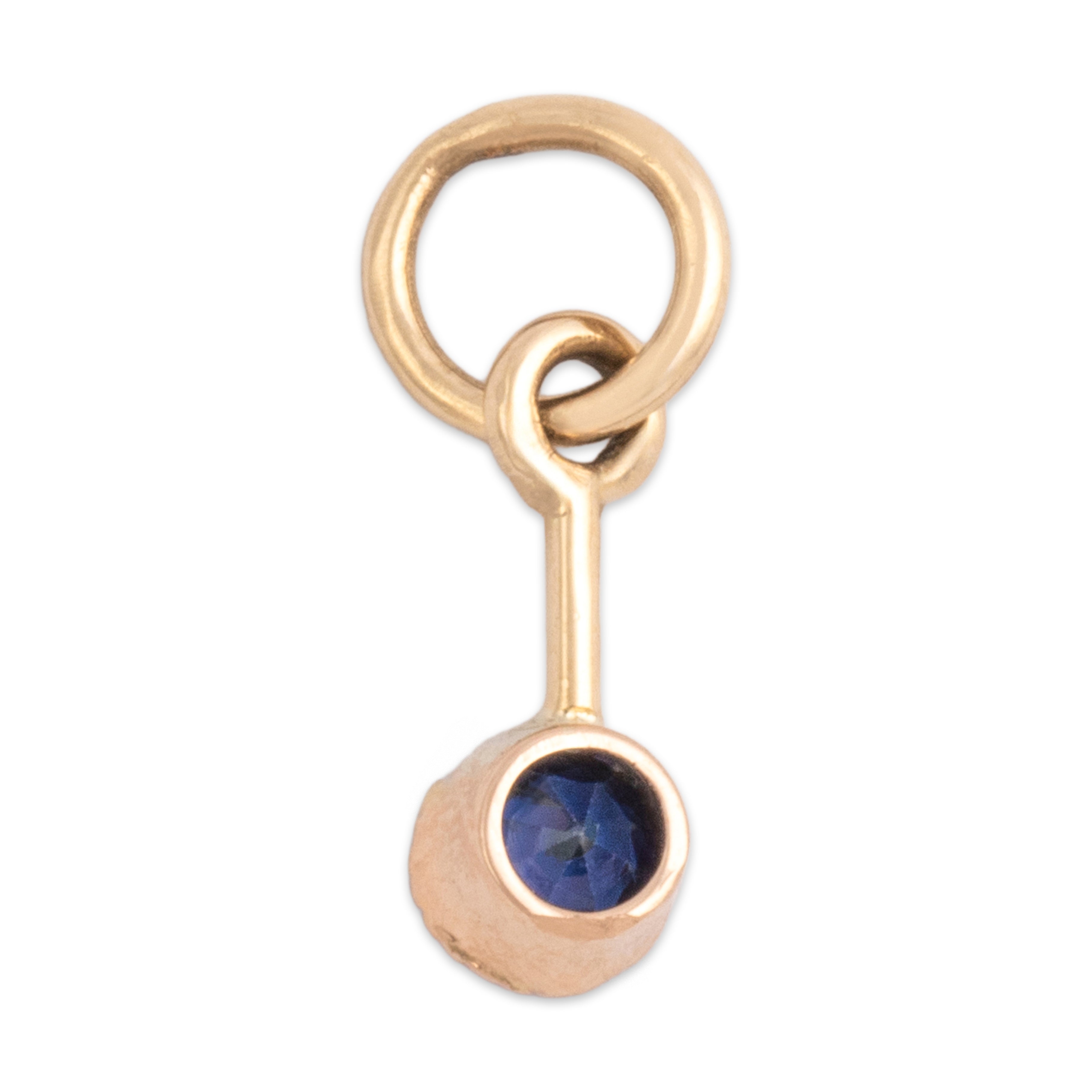 Antique 14k Yellow & Rosy Yellow Gold Blue Sapphire Dainty Drop Dangle Charm / Pendant - Back view