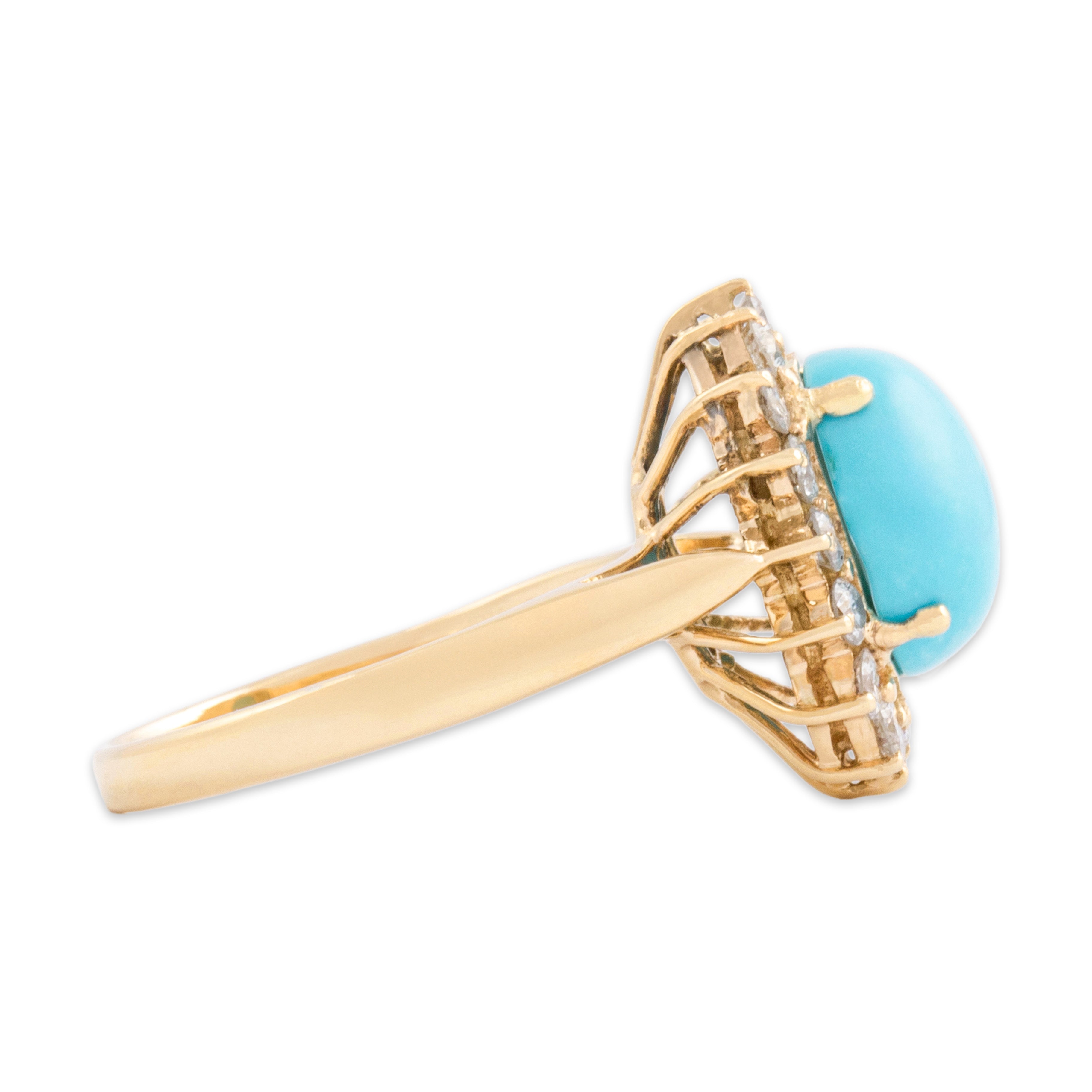 Vintage 14k Yellow Gold 1.91ct Robin's Egg Blue Turquoise Diamond Halo Ring 6.50
