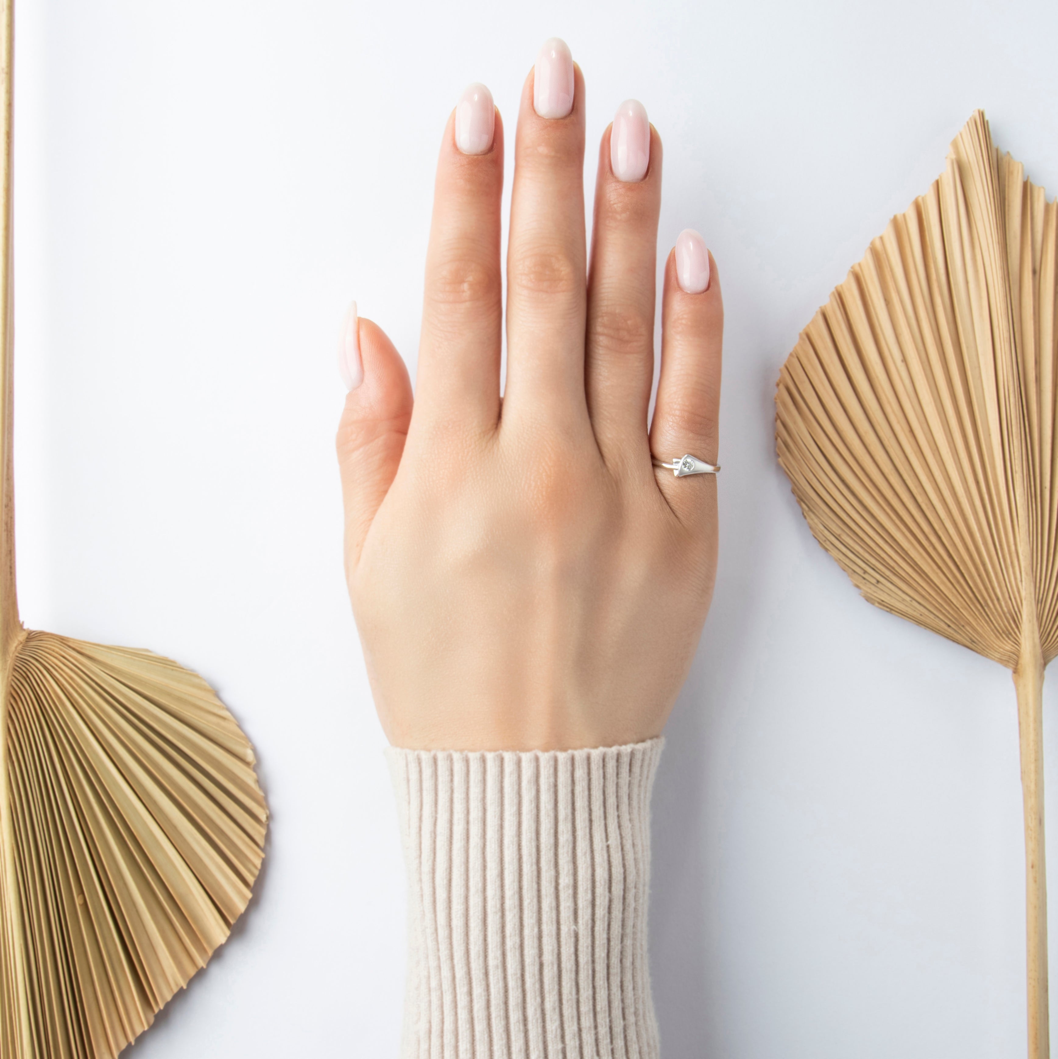 Vintage Platinum Diamond Refined Brushed Flush-Set Flair Ring - On model view