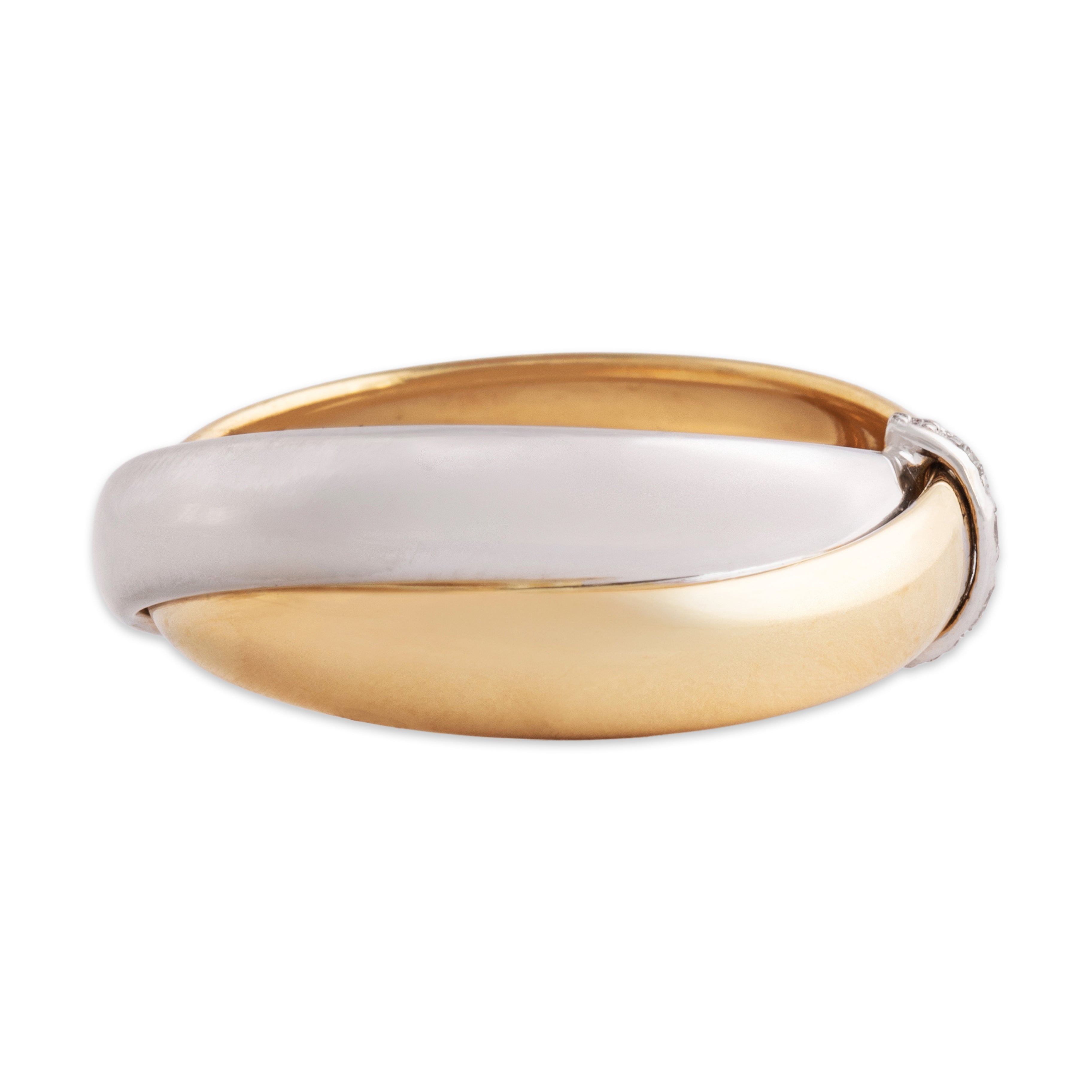 Vintage Italian 18k Yellow & White Gold Diamond Criss Cross Ring - Side view