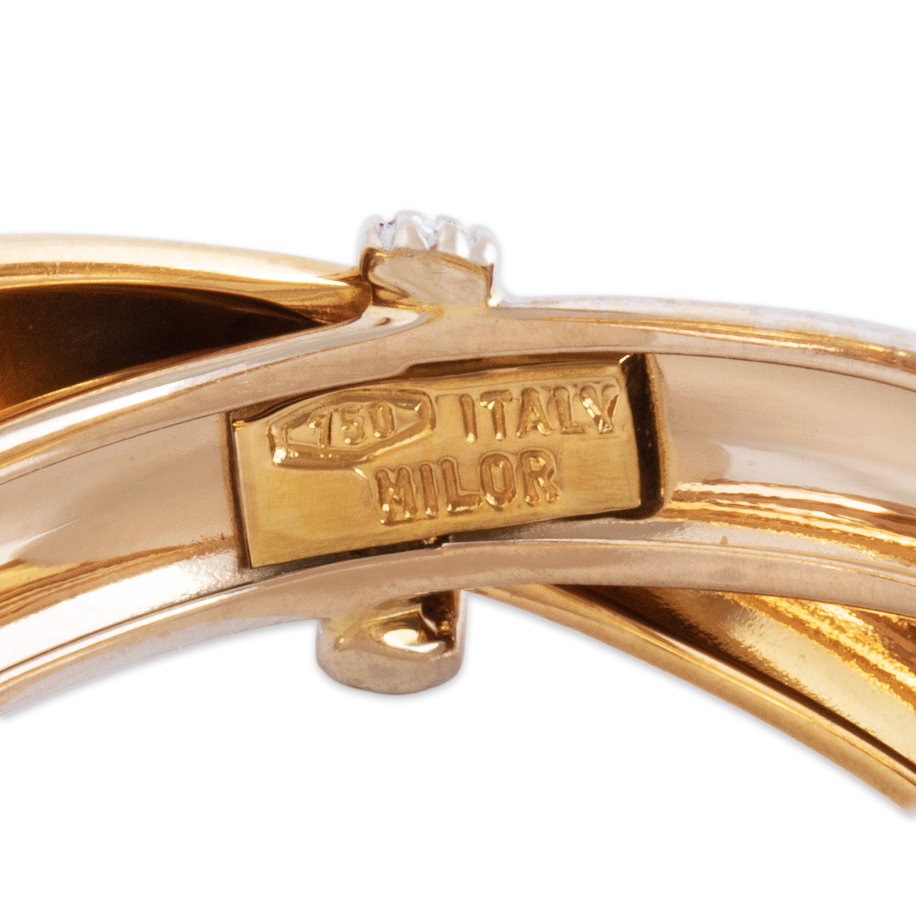 Vintage Italian 18k Yellow & White Gold Diamond Criss Cross Ring - Hallmark view