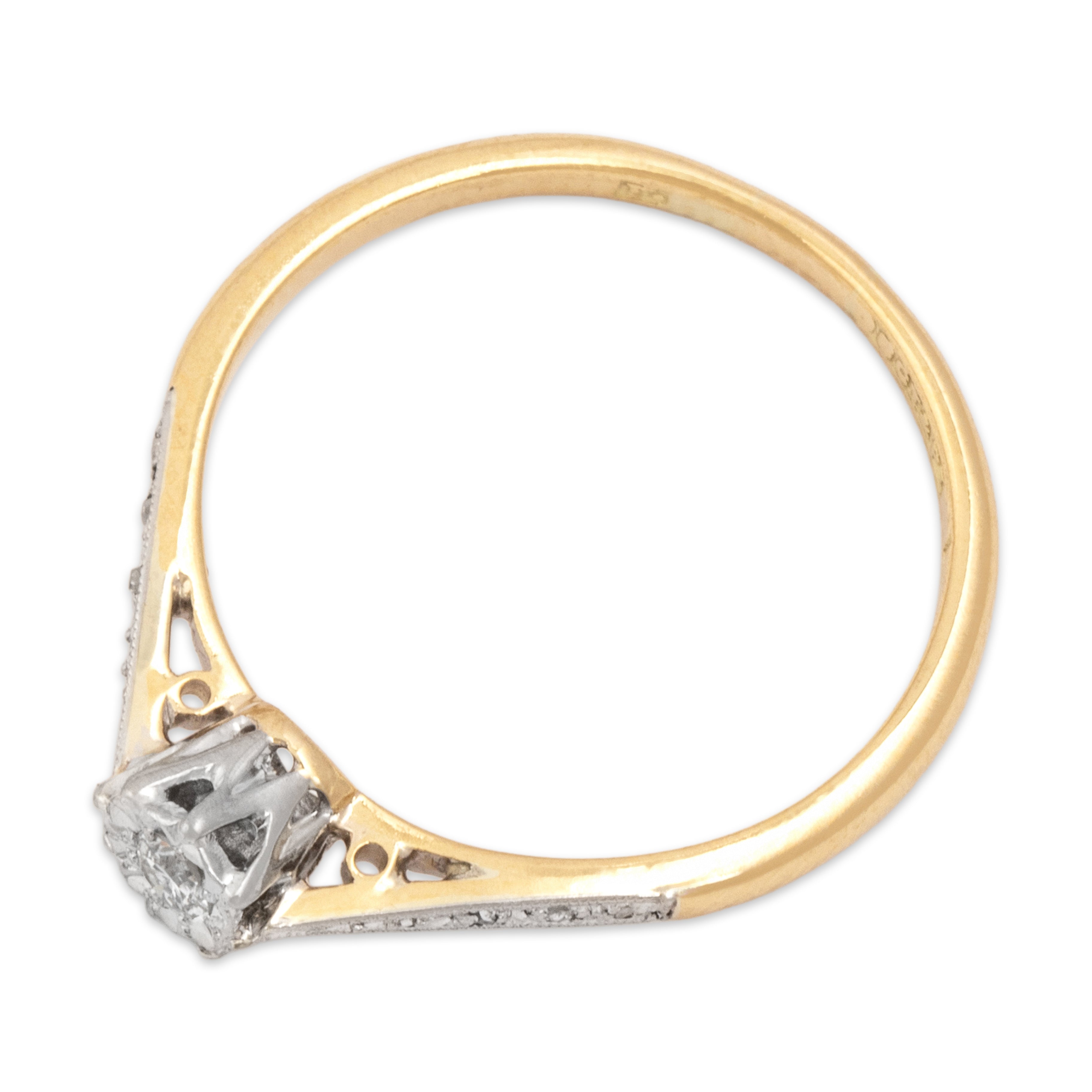 Vintage 18k Yellow Gold & Platinum Diamond Dainty Floral Set Ring 7.25