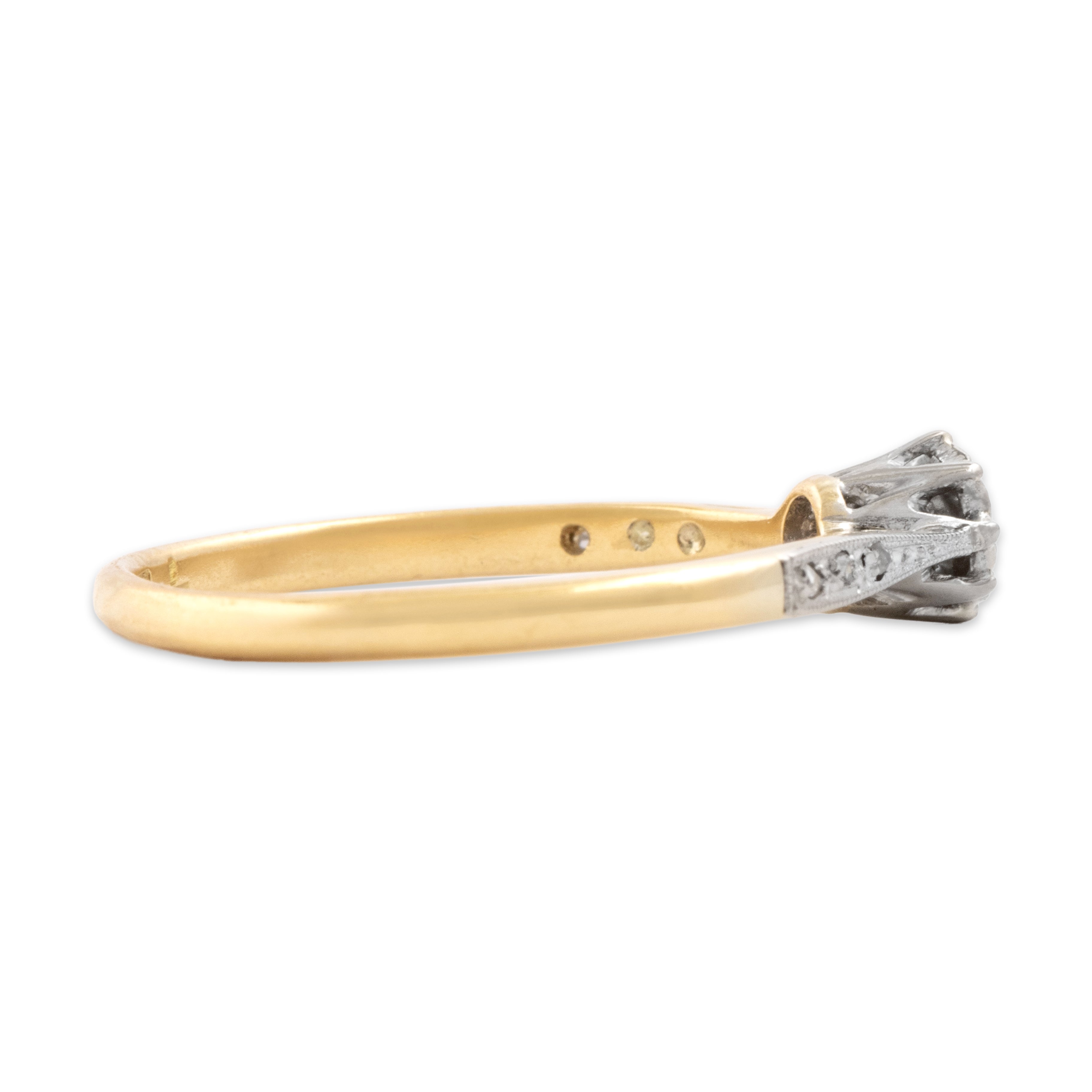 Vintage 18k Yellow Gold & Platinum Diamond Dainty Floral Set Ring - Side view