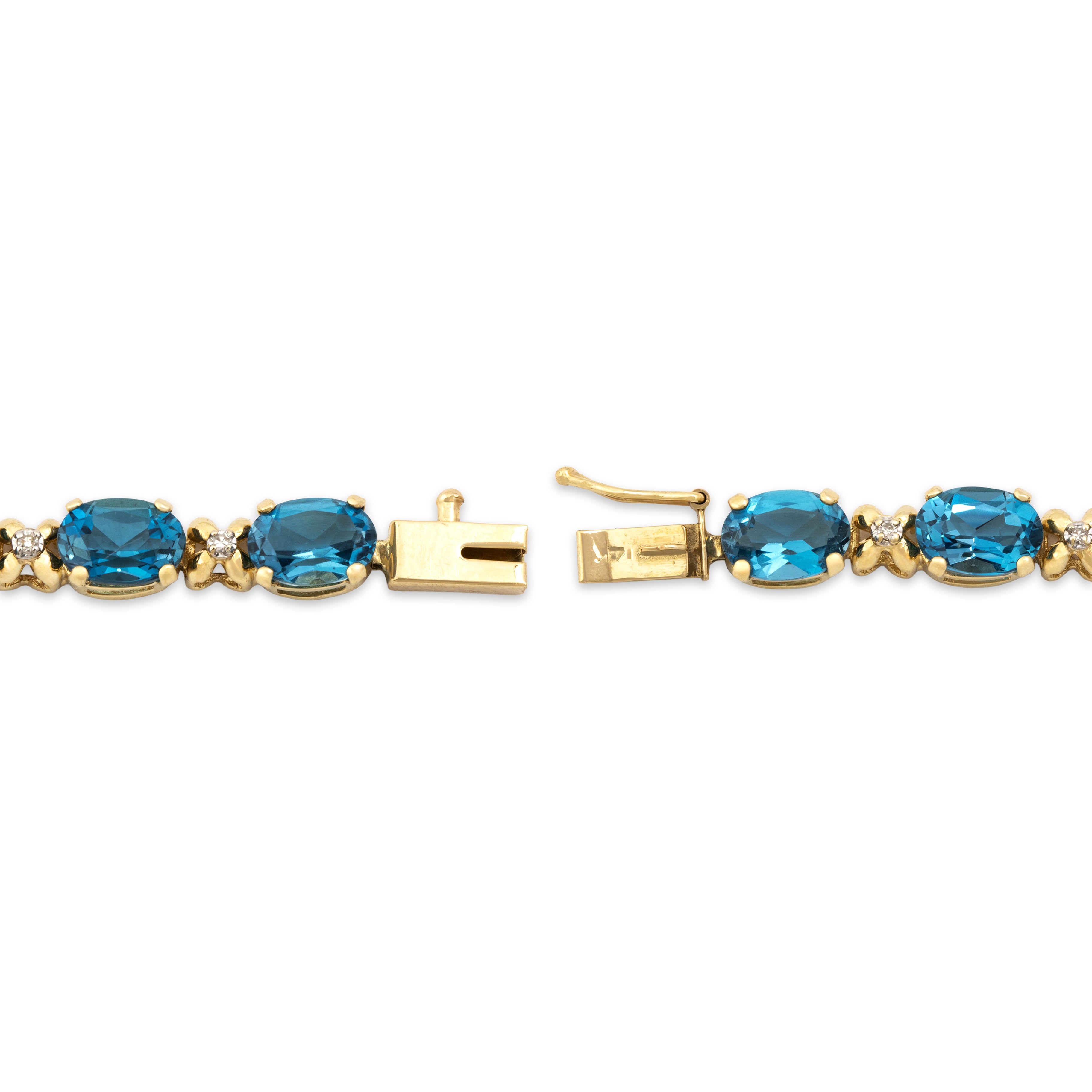 Vintage 14k Yellow Gold 15.32cttw Blue Topaz Diamond Bright Alternating Tennis Bracelet - clasp view