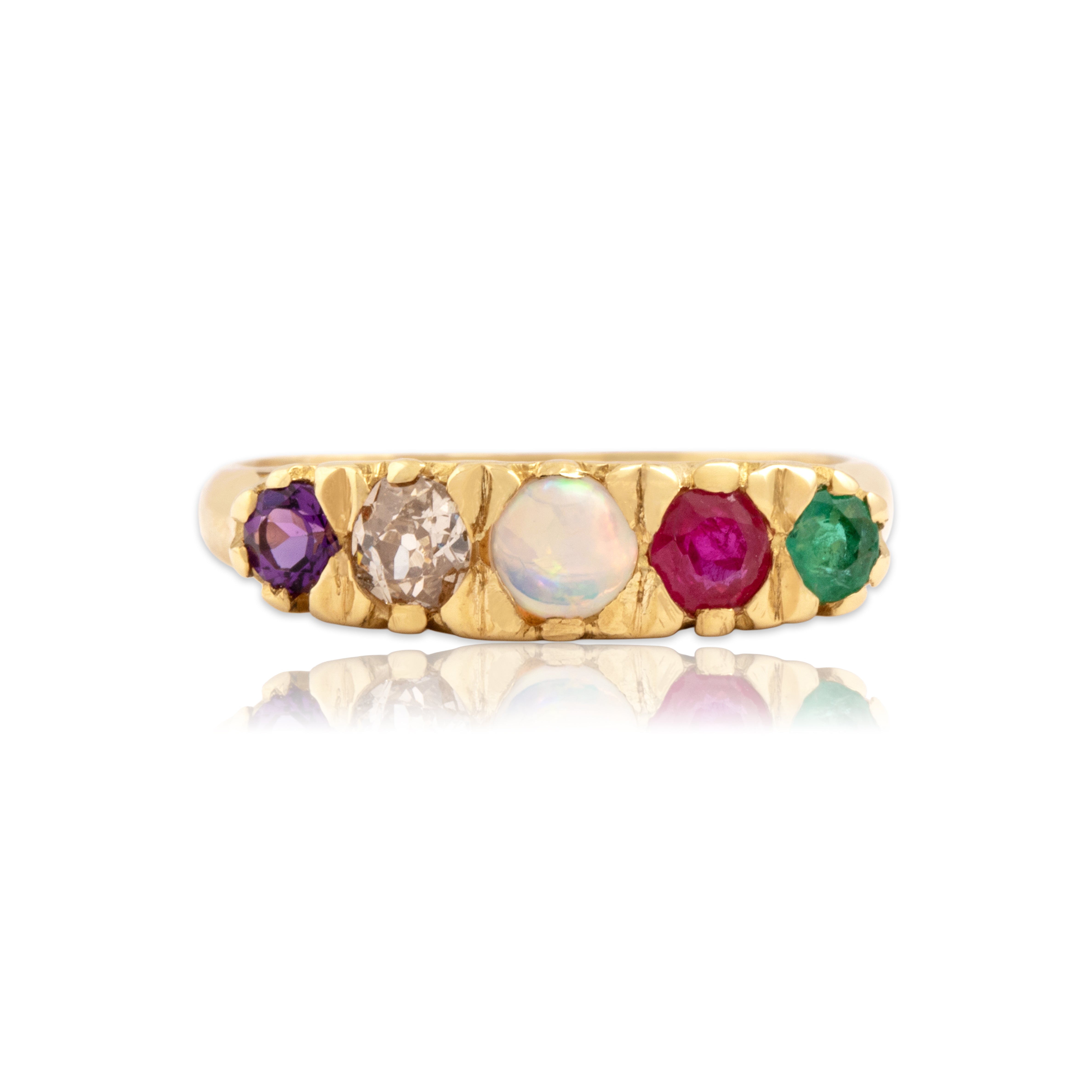 Antique 18k Yellow Gold Ruby Old Mine Cut Diamond Opal Amethyst Emerald 