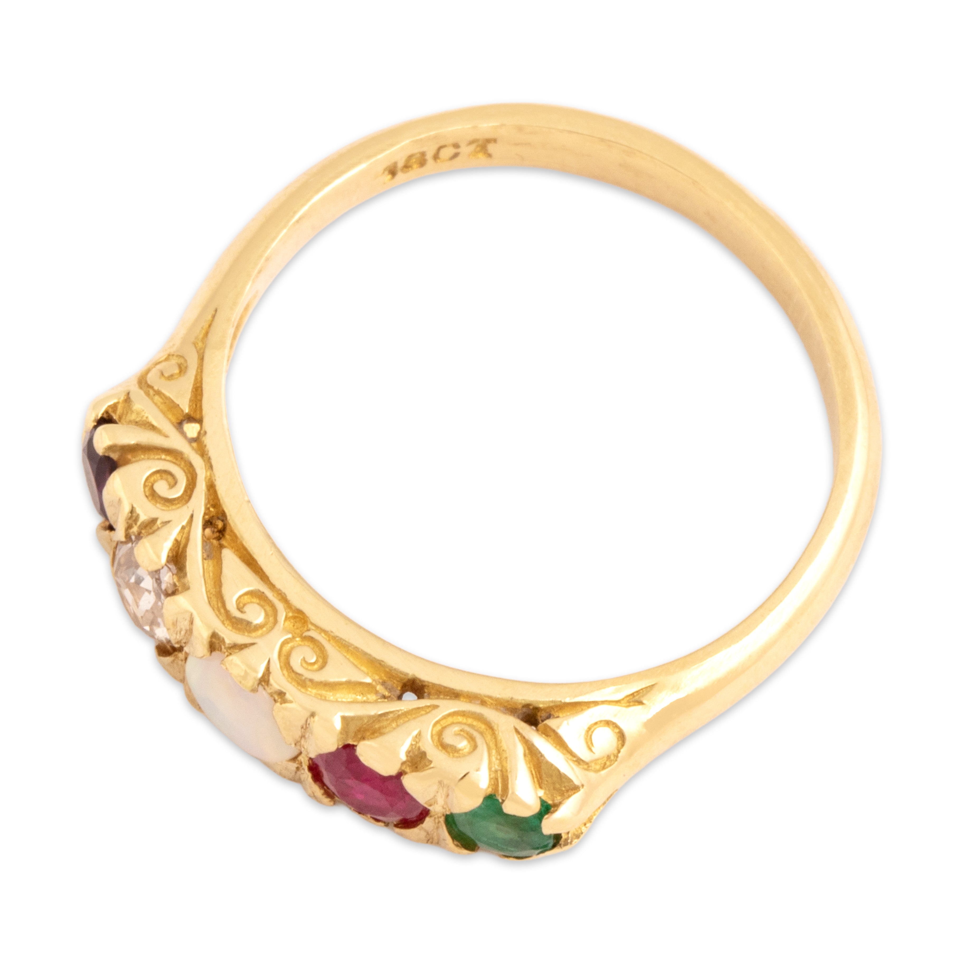 Antique 18k Yellow Gold Ruby Old Mine Cut Diamond Opal Amethyst Emerald 
