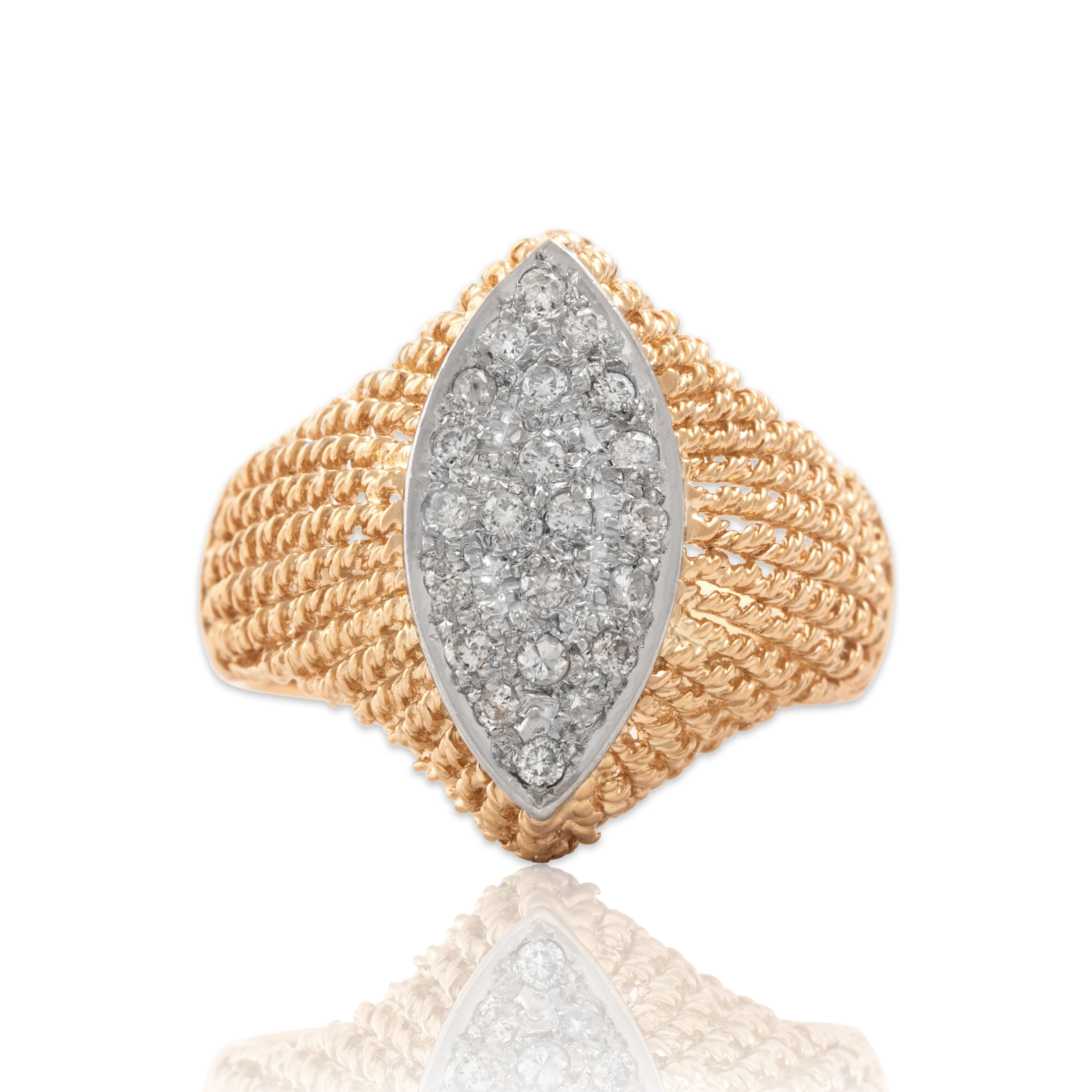 Vintage 14k Yellow & White Gold Diamond Navette Cluster Cocktail Ring 9.00