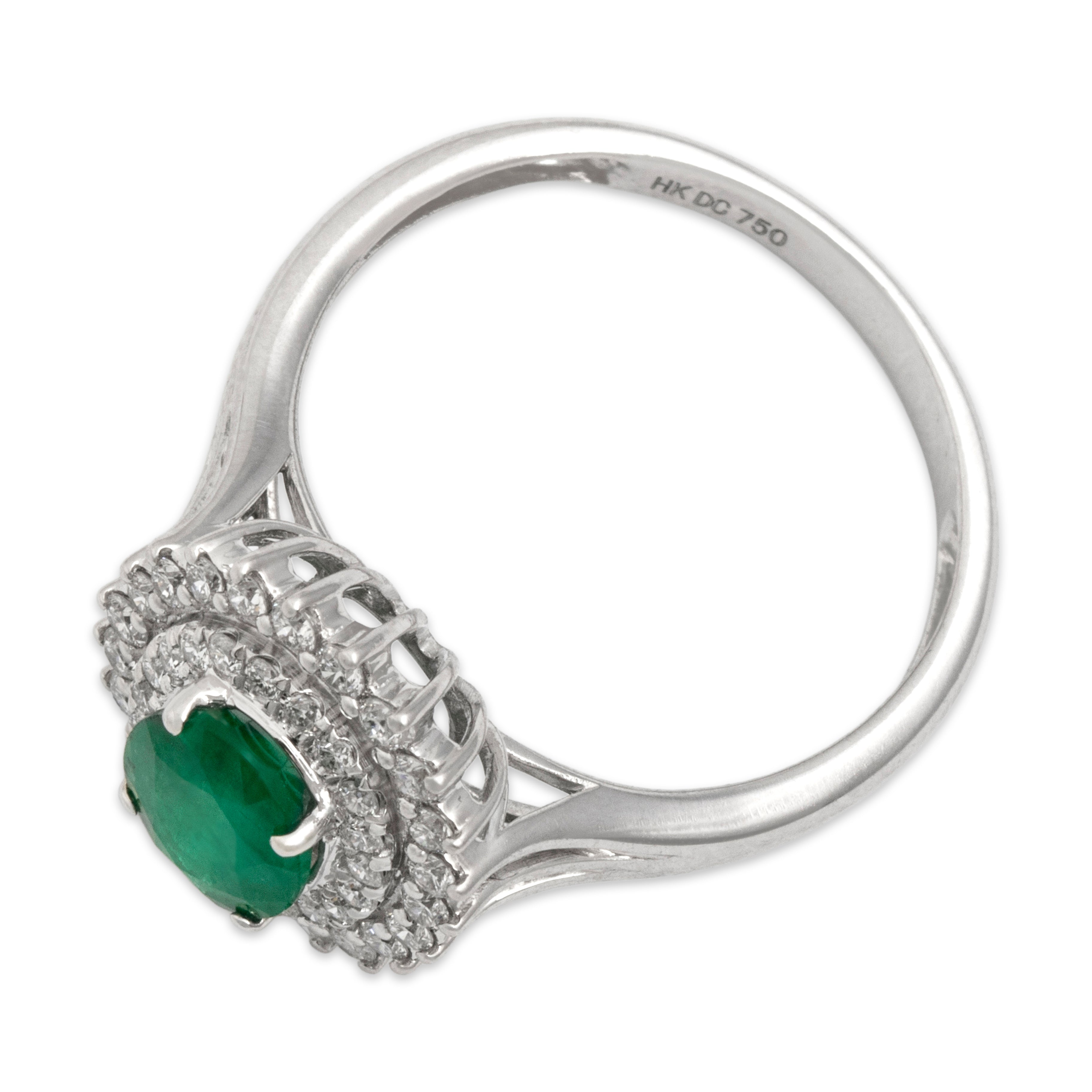 Vintage 18k White Gold Emerald Diamond Elegant Double Halo Cocktail Ring - Overall view