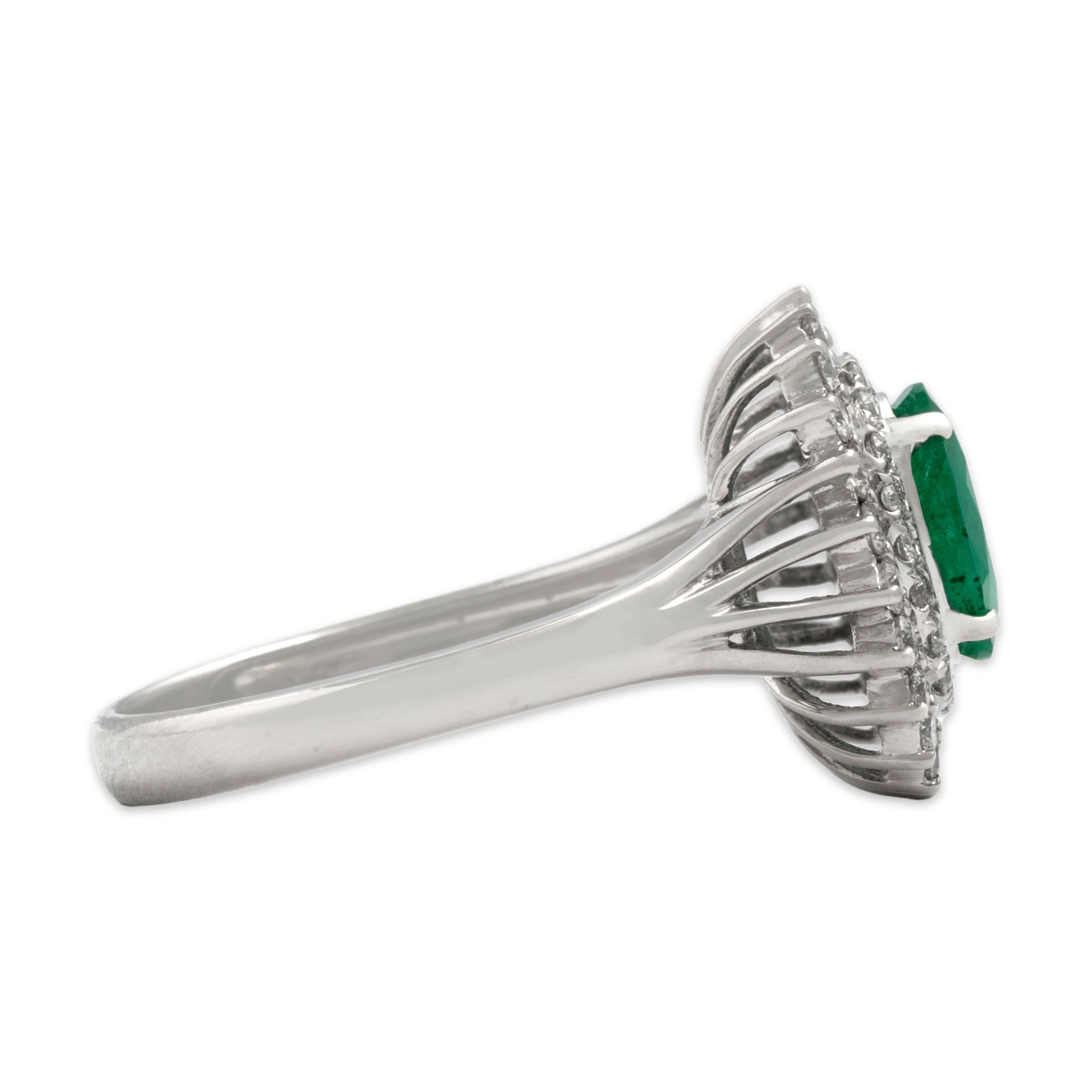 Vintage 18k White Gold Emerald Diamond Elegant Double Halo Cocktail Ring - Side view