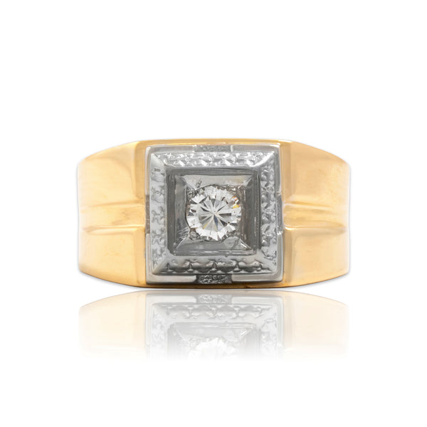 Vintage Heavy 14k Yellow & White Gold .27ct Diamond Architectural Solitaire Ring 7.50