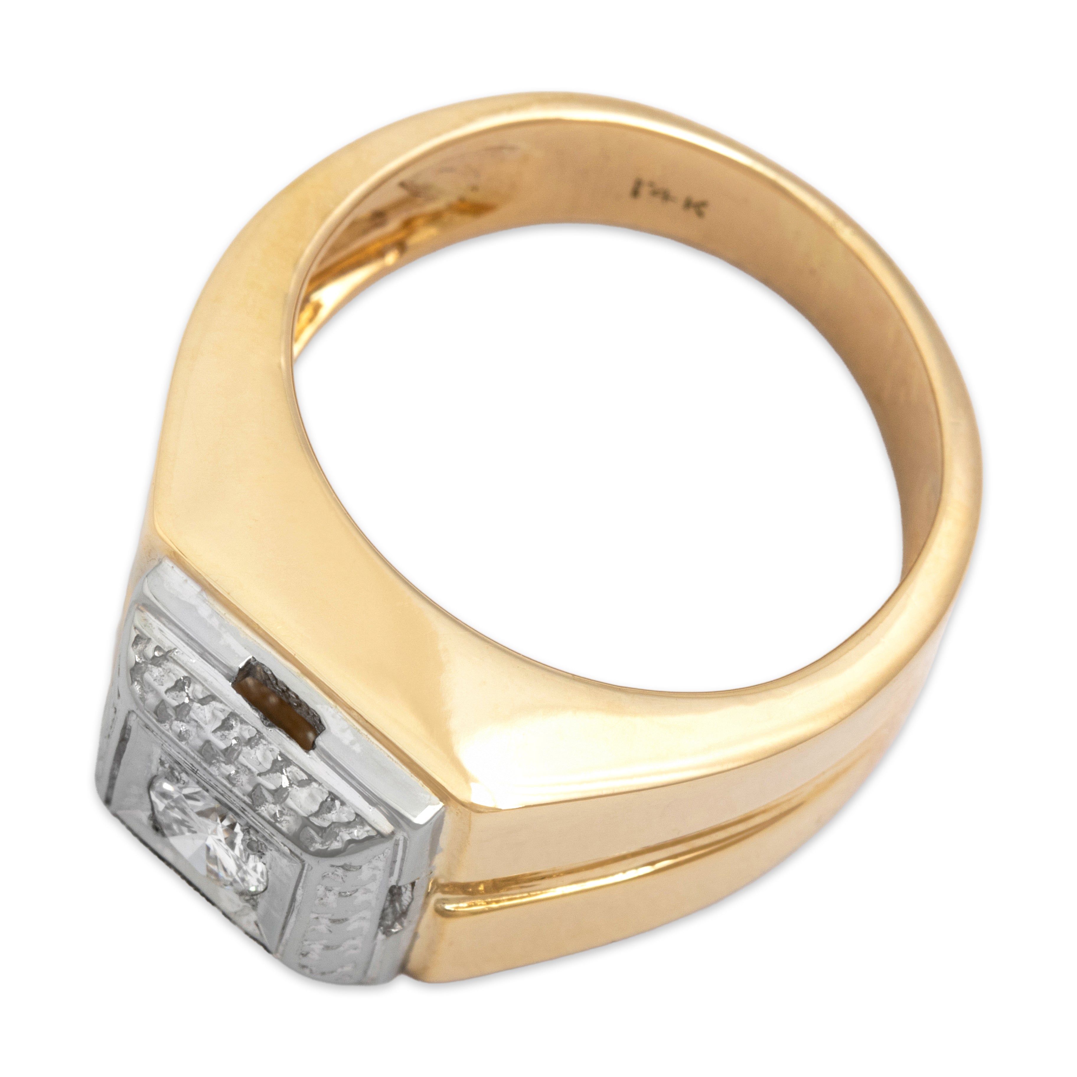 Vintage Heavy 14k Yellow & White Gold Architectural Square-Set Diamond Solitaire Ring - Overall view