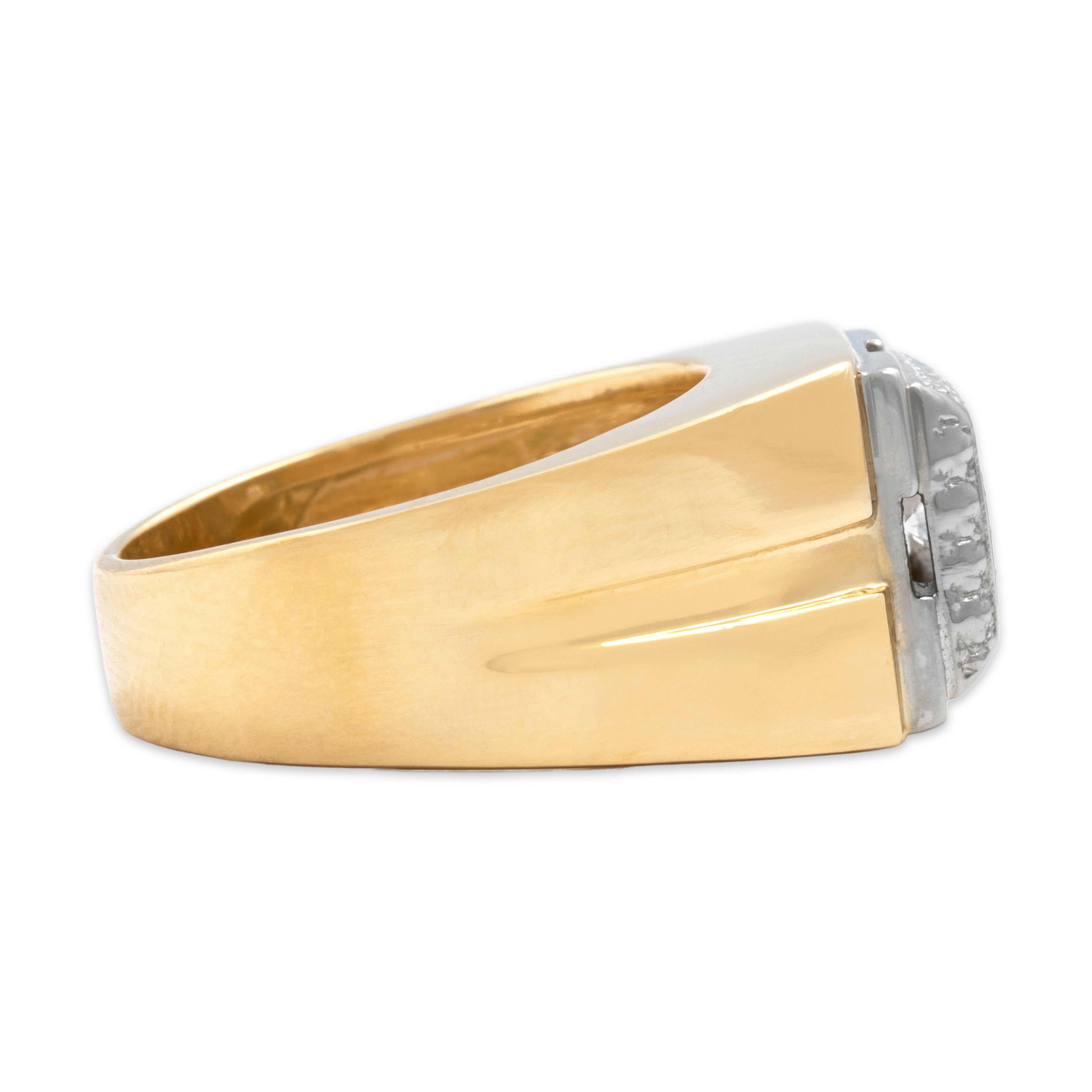 Vintage Heavy 14k Yellow & White Gold Architectural Square-Set Diamond Solitaire Ring - Side view