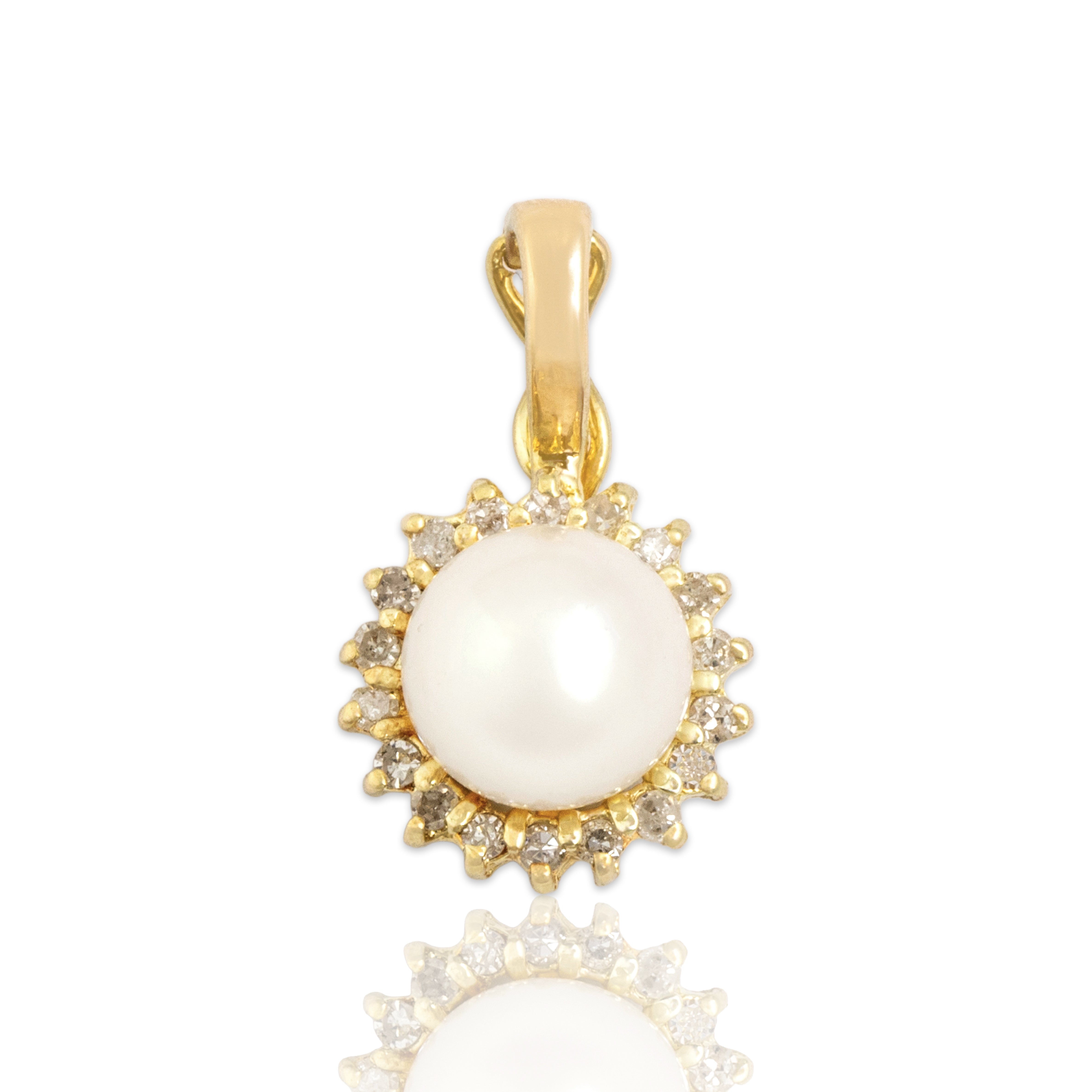 Vintage 14k Yellow Gold Pearl Diamond Lustrous Halo Enhancer Pendant