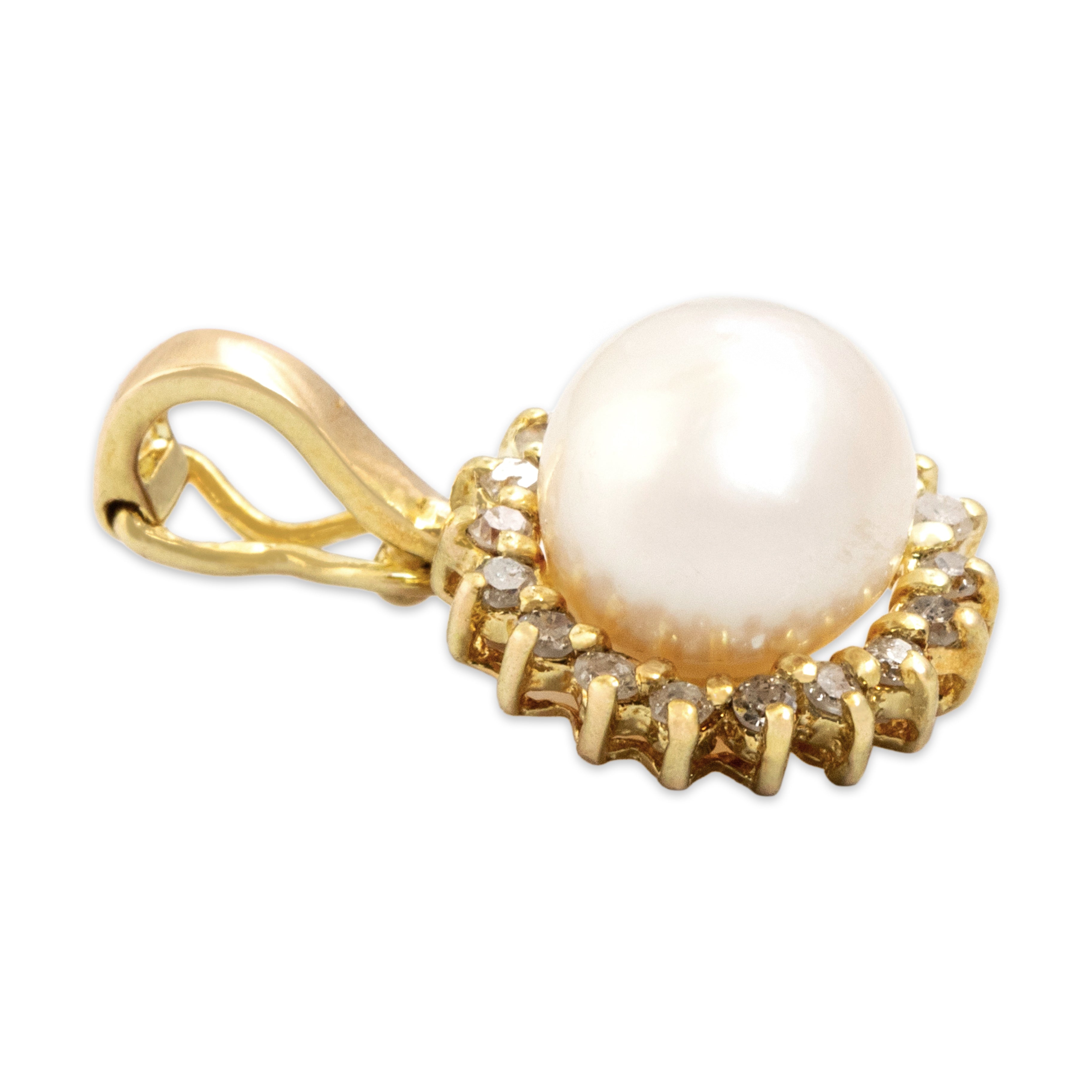 Vintage 14k Yellow Gold Pearl Diamond Lustrous Halo Enhancer Pendant