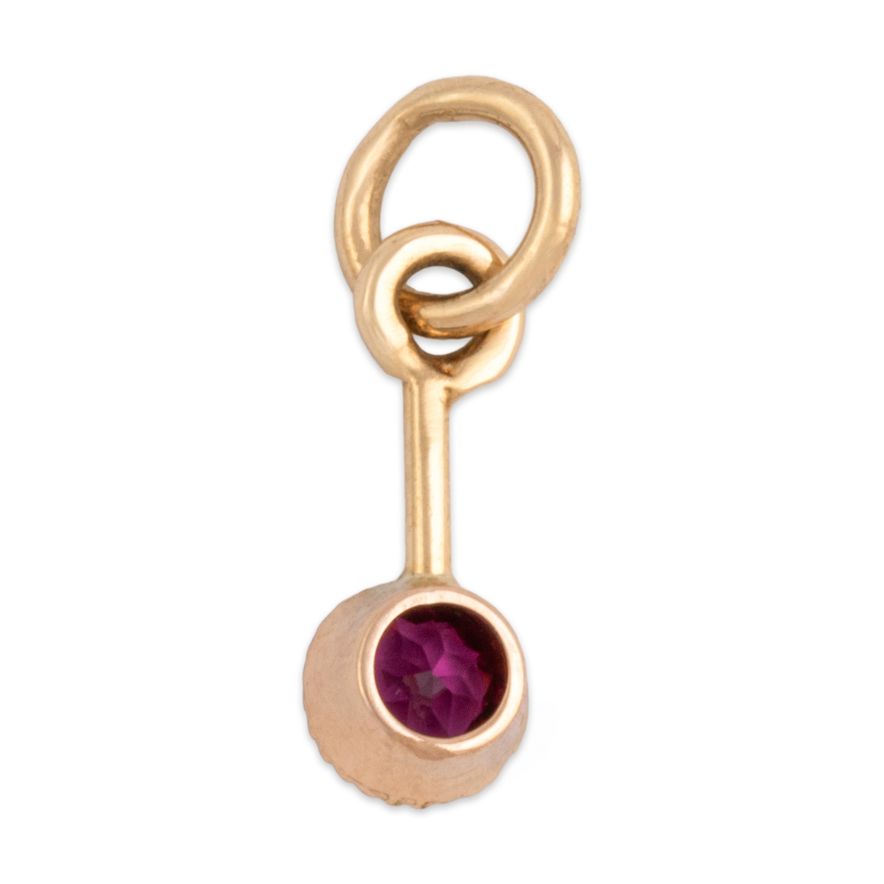 Antique 14k Yellow & Rosy Yellow Gold Dark Pink Garnet Drop Dangle Charm / Pendant