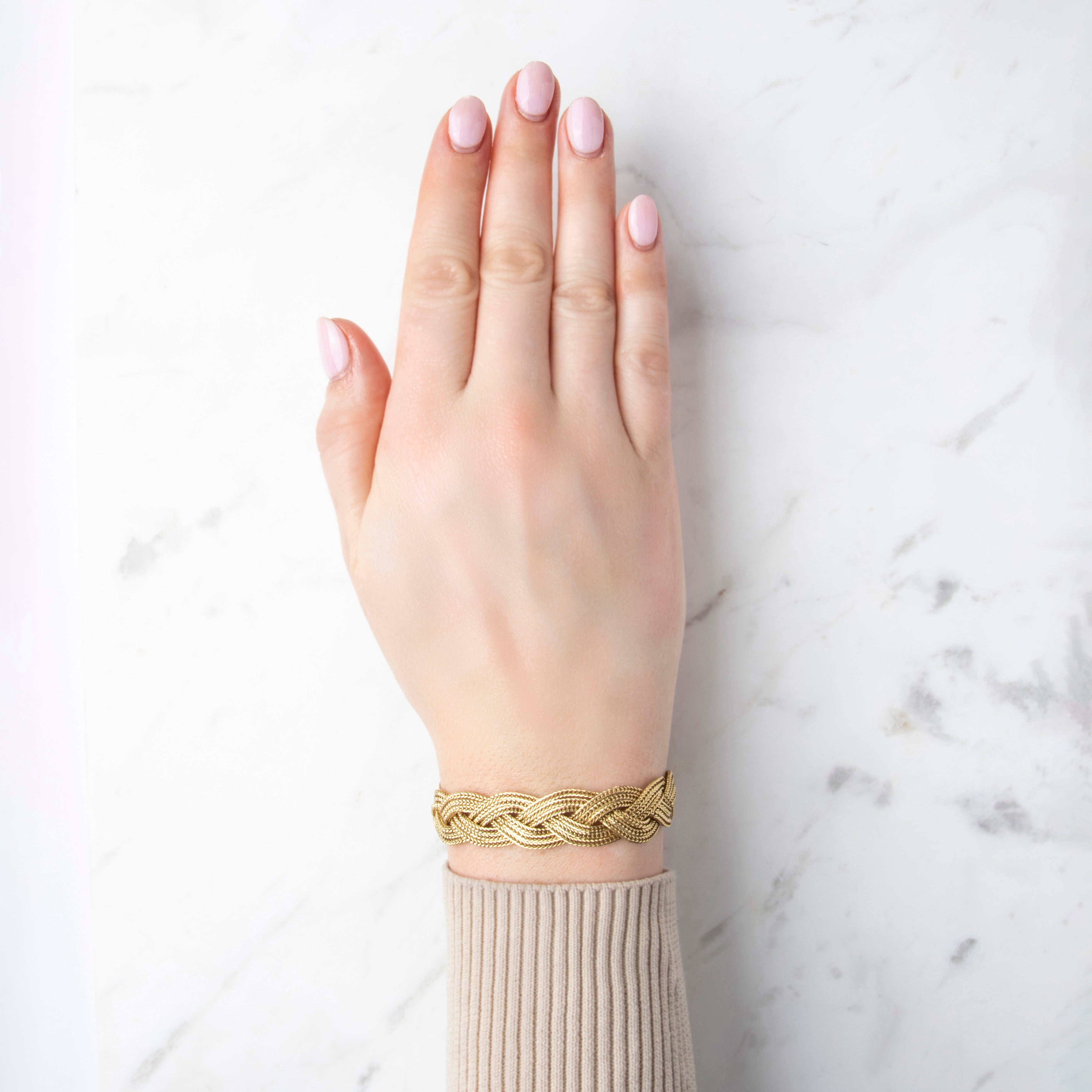 Vintage Substantial 14k Yellow Gold Wonderful Braided Chain Bracelet - On model view