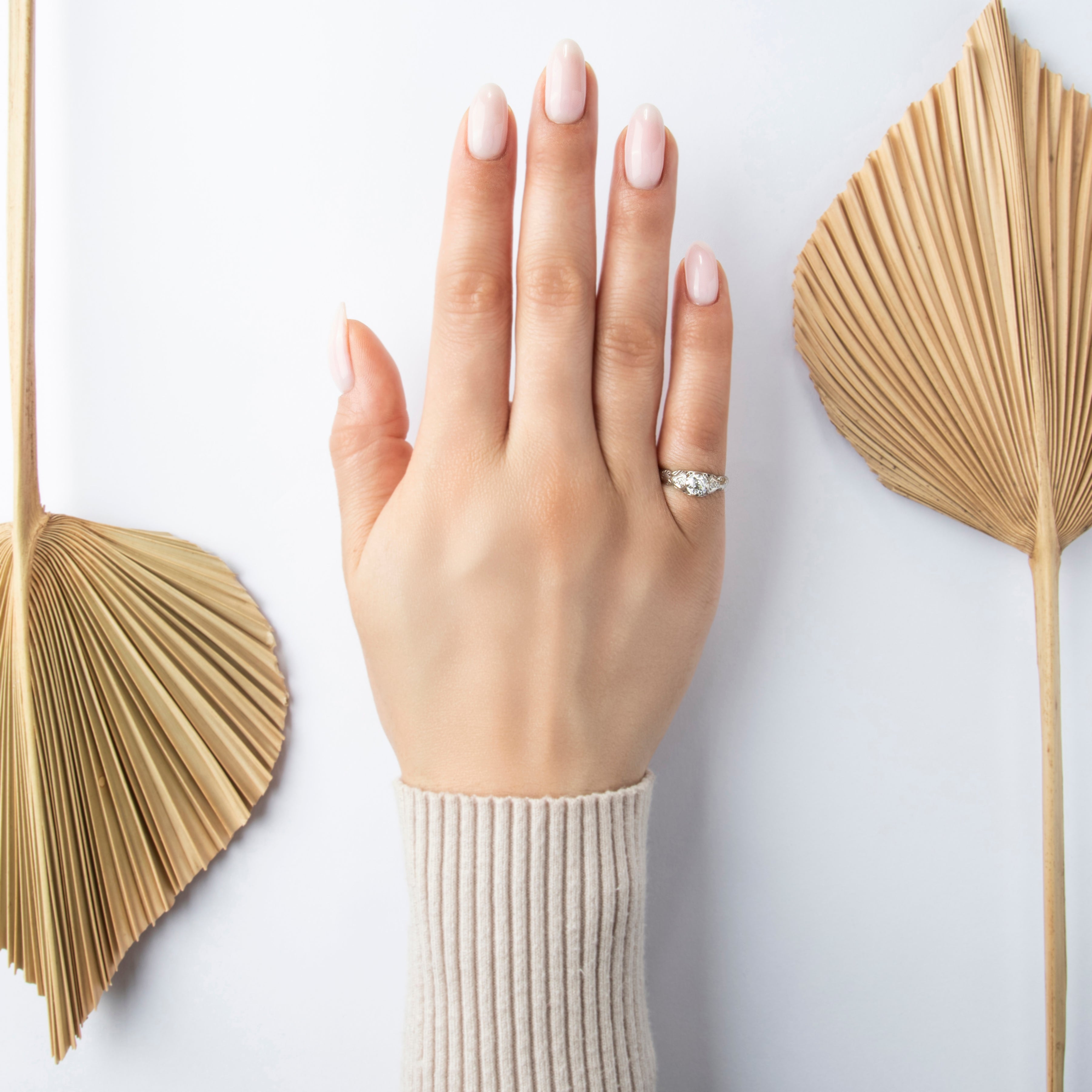 Antique Art Deco Platinum .54ct Old Mine Cut Diamond Openwork Set Solitaire Ring - On model view