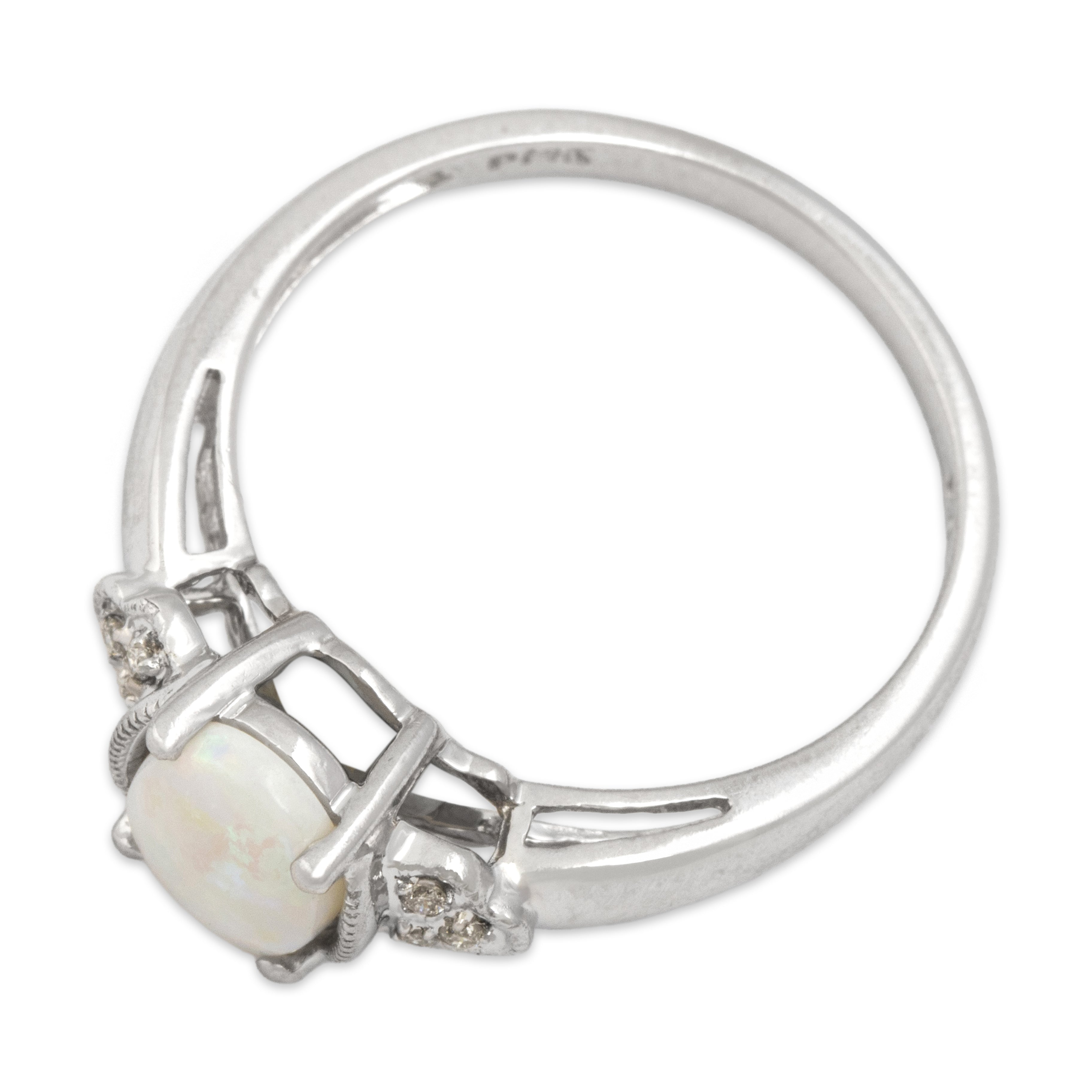Vintage 14k White Gold .62ct Opal Diamond Pretty Decorated Shoulder Ring - Overall view