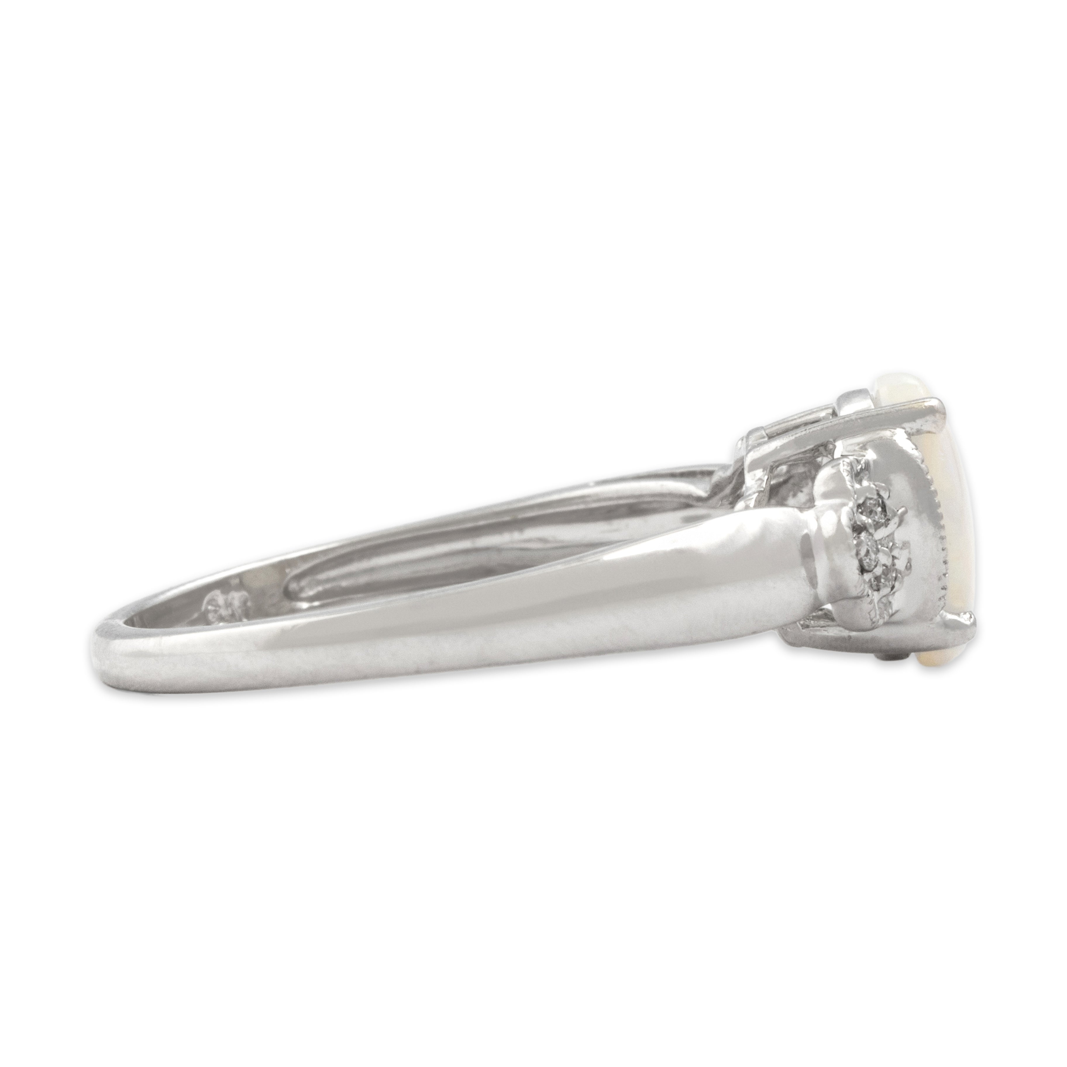 Vintage 14k White Gold .62ct Opal Diamond Pretty Scallop Shoulder Ring - Side view