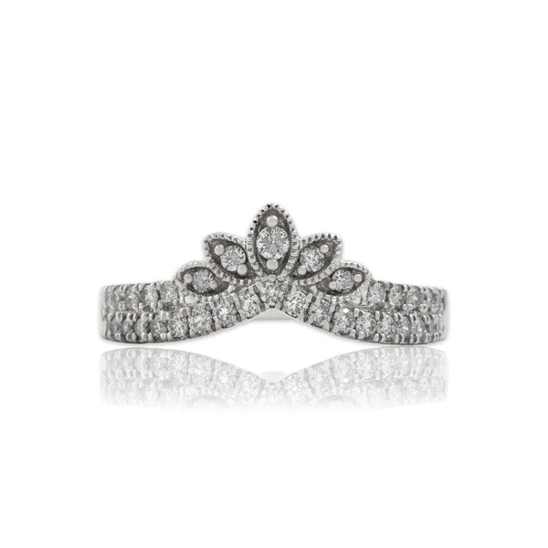 Estate 14k White Gold Diamond Princess Tiara Band Ring 8.00