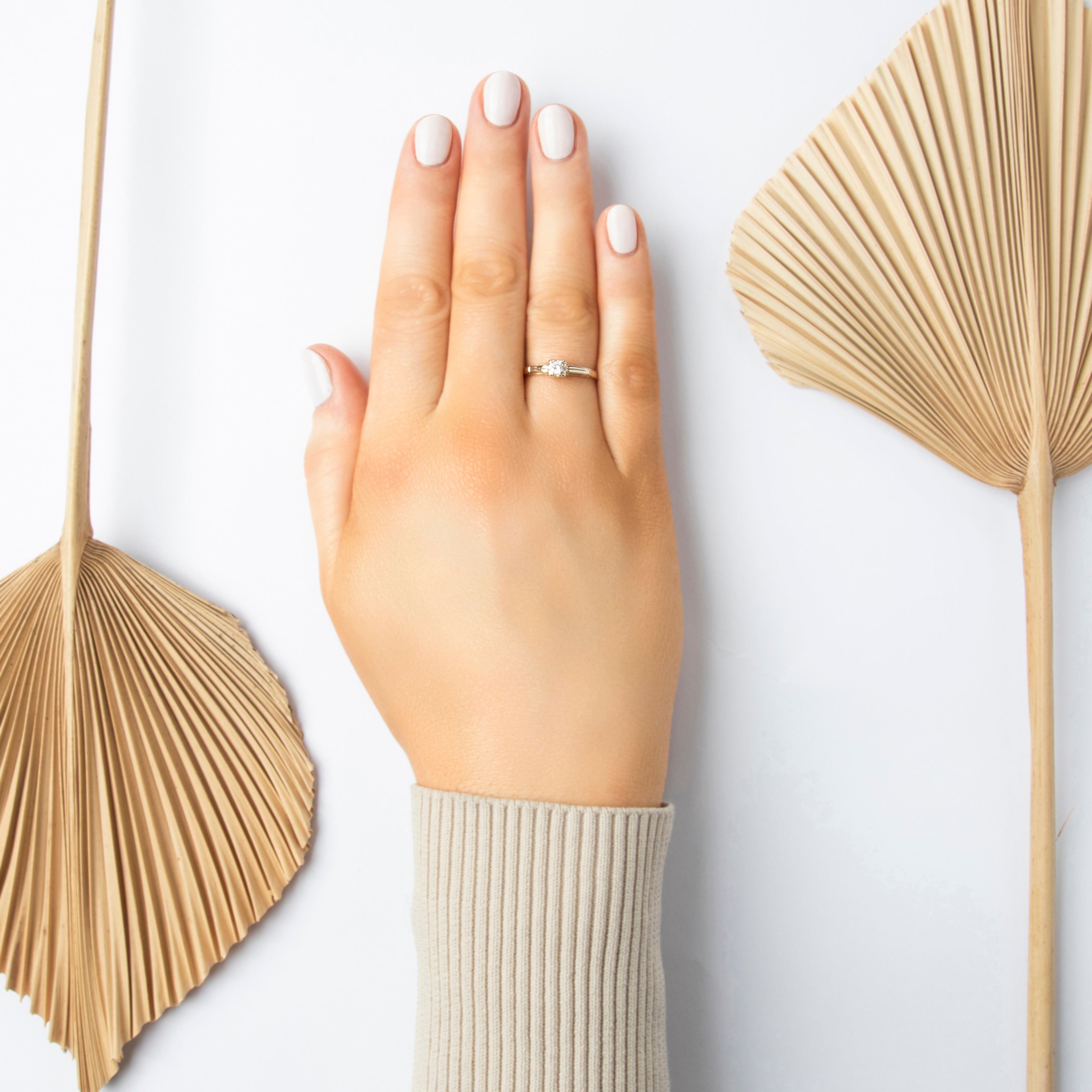 Vintage 14k Yellow & White Gold Old European Cut Diamond Sparkling Square-Set Solitaire Ring - On model view