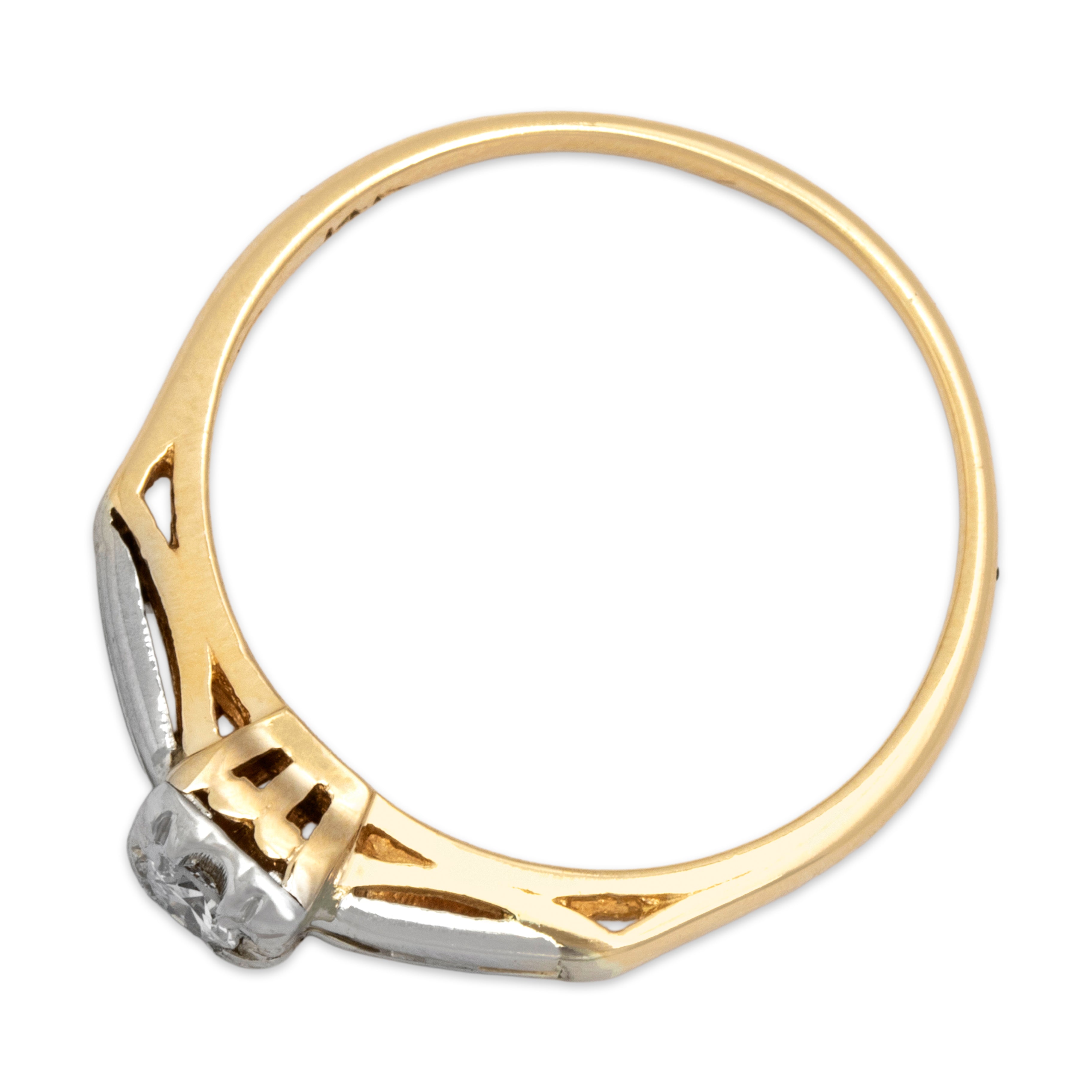 Vintage 14k Yellow & White Gold Old European Cut Diamond Sparkling Square-Set Solitaire Ring - Overall view