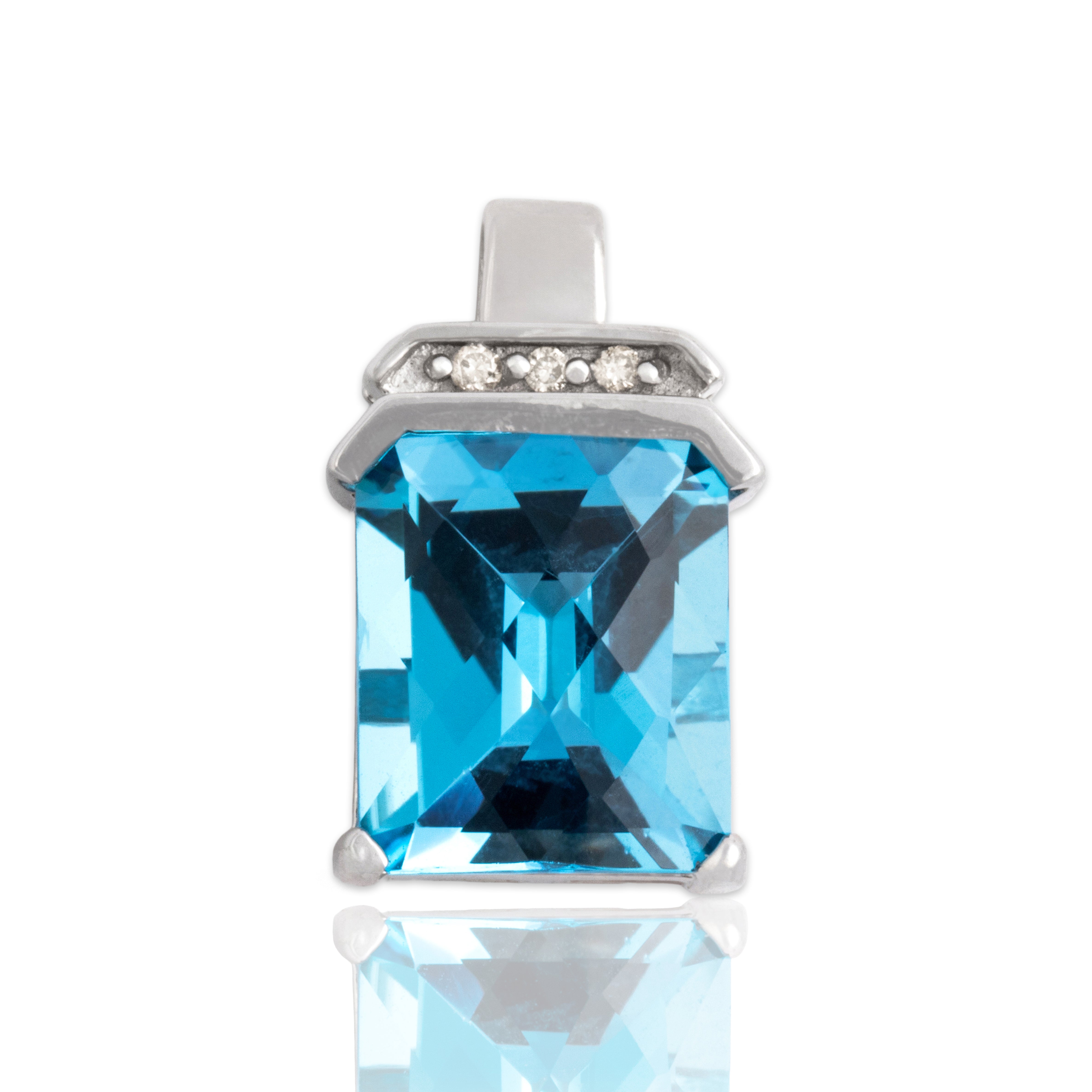 Vintage 10k White Gold 7.35ct Blue Topaz Diamond Vivid Rectangular Pendant