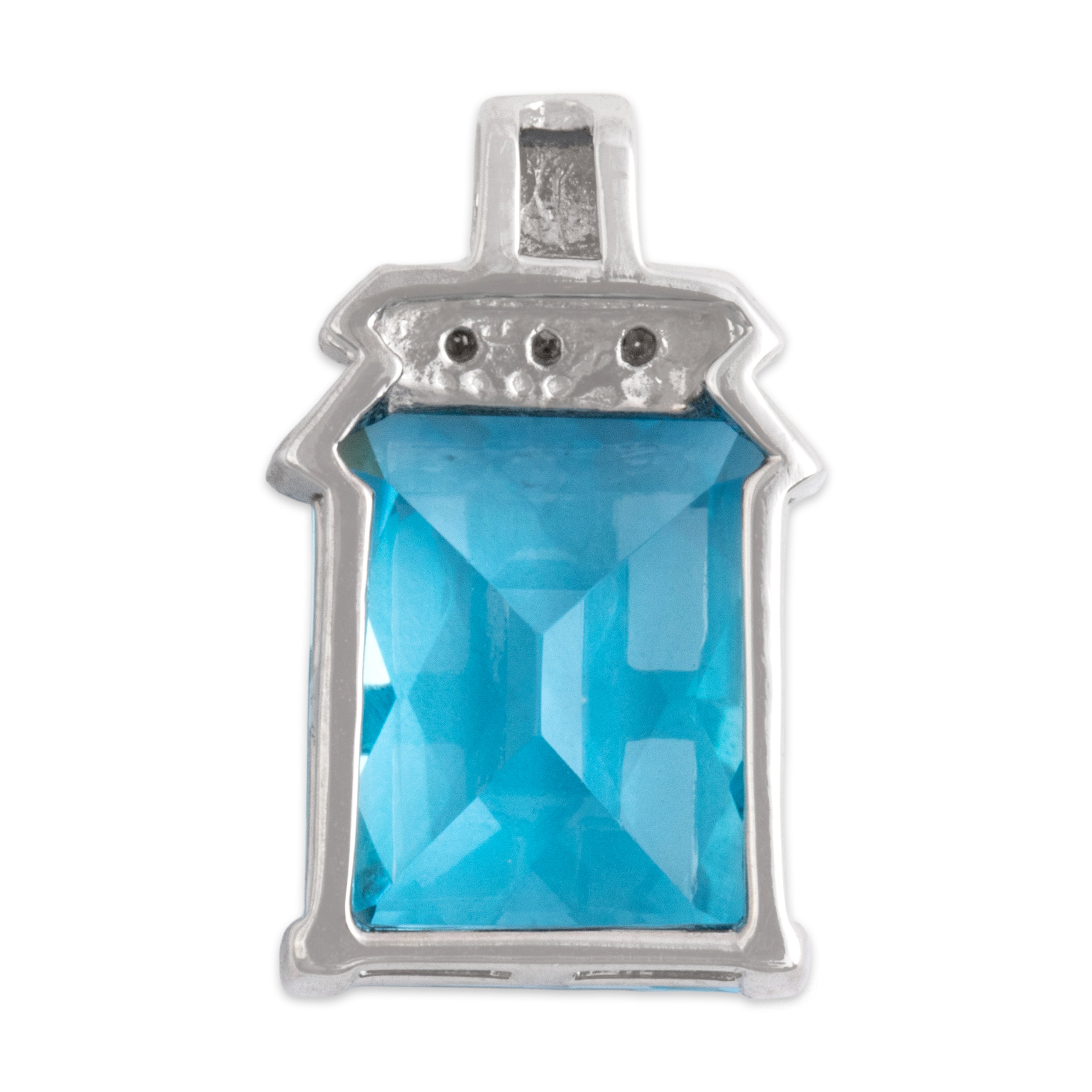 Vintage 10k White Gold 7.35ct Blue Topaz Diamond Vivid Checkerboard Rectangular Pendant - Back view
