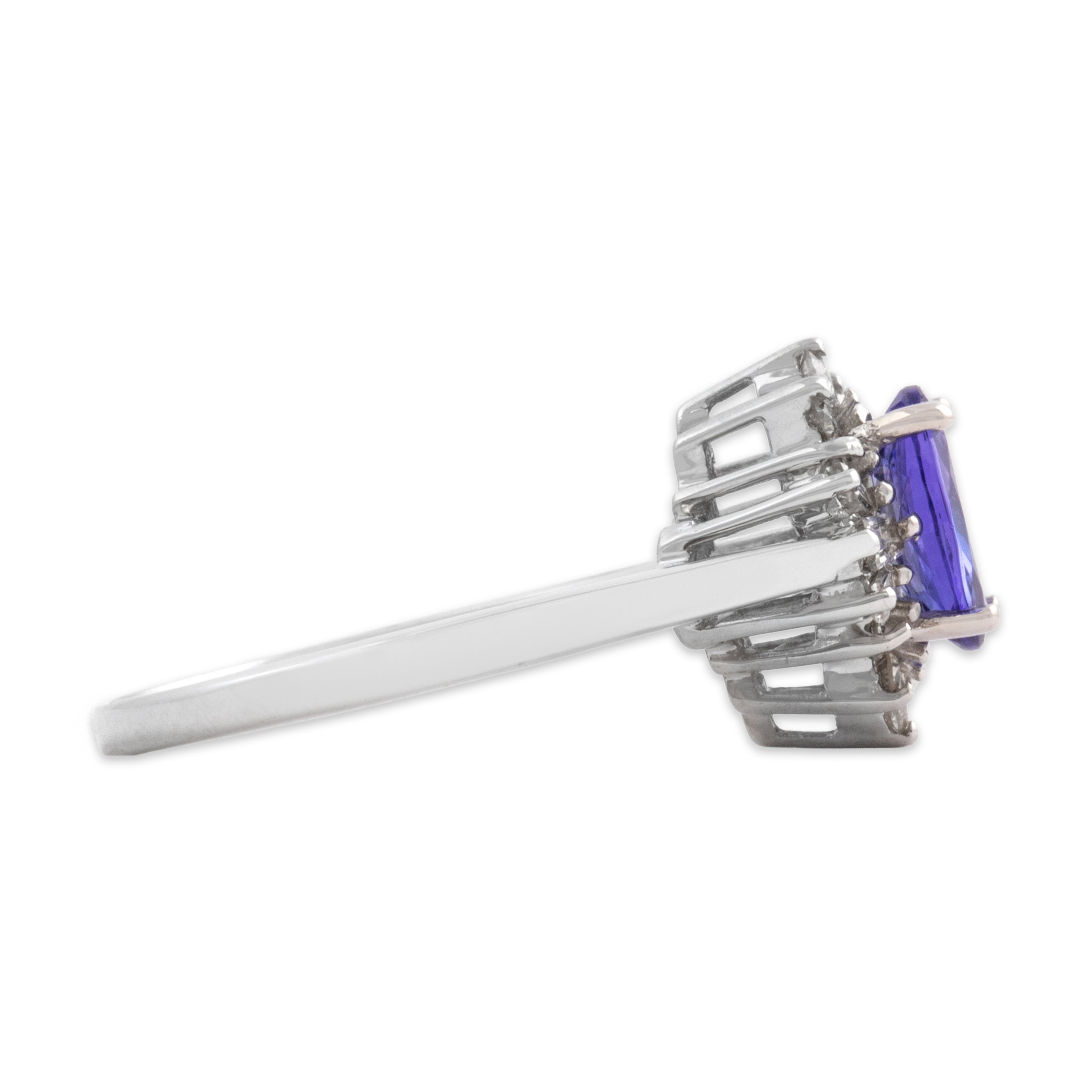 Vintage 14k White Gold 1.09ct Tanzanite Diamond Dynamic Starburst Halo Ring - Side view