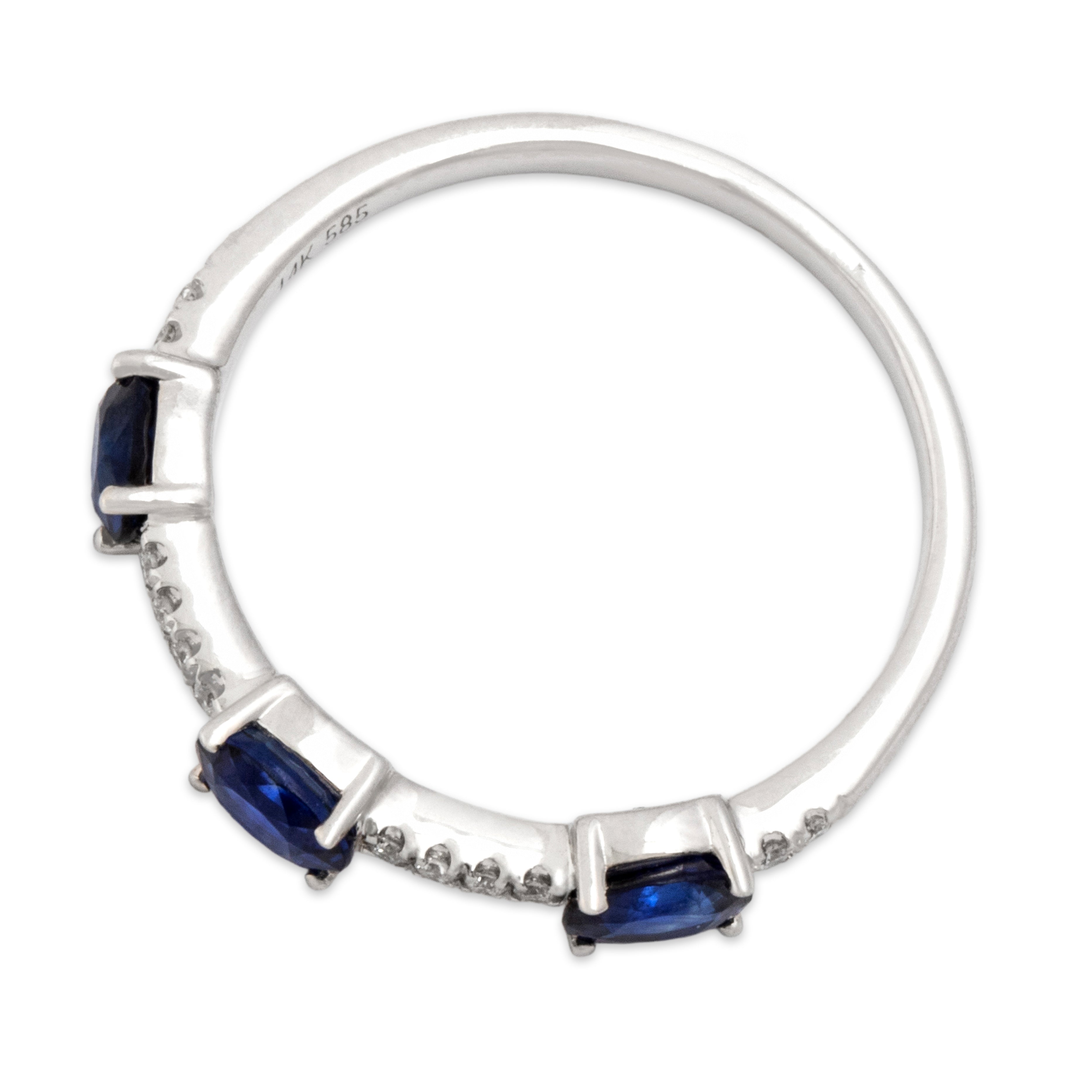 Estate 14k White Gold .86cttw Blue Sapphire Diamond Vibrant East-West Trio Band Ring - Overall view
