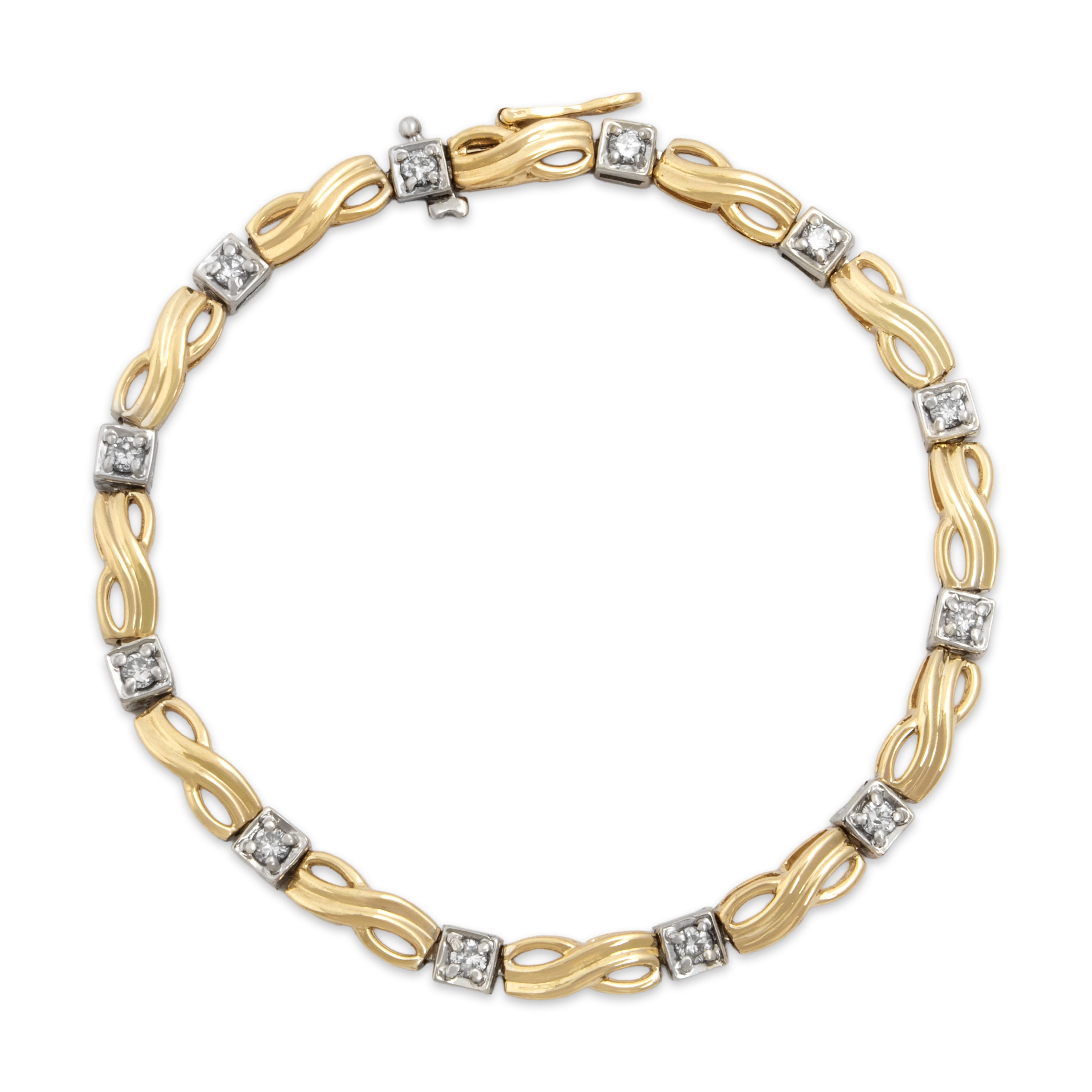 Vintage 14k Yellow & White Gold .56cttw Diamond Infinity Link Square Station Bracelet - Close-up view