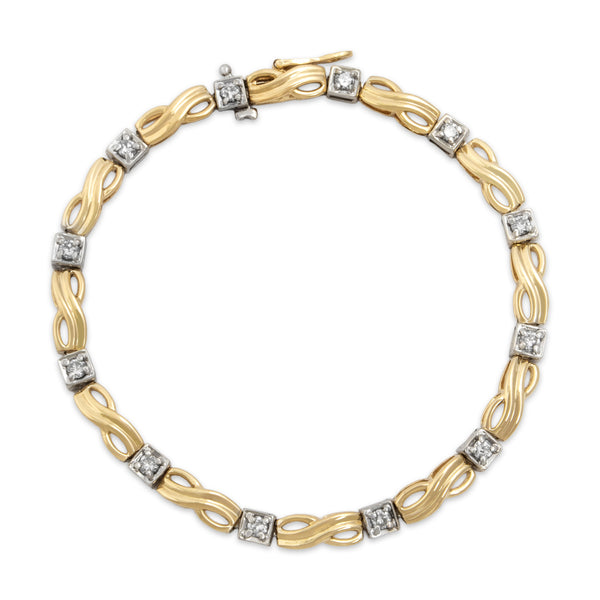 Vintage 14k Yellow & White Gold .56cttw Diamond Infinity Link Bracelet 7