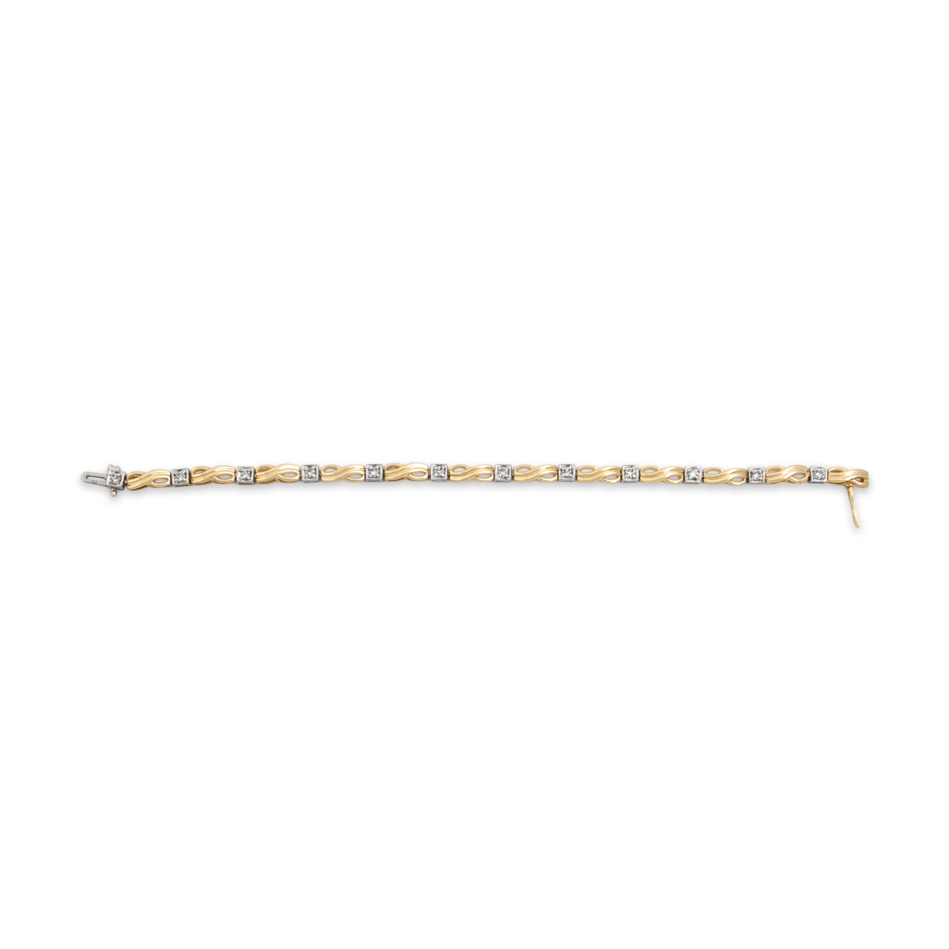 Vintage 14k Yellow & White Gold .56cttw Diamond Infinity Link Square Station Bracelet - Overall view