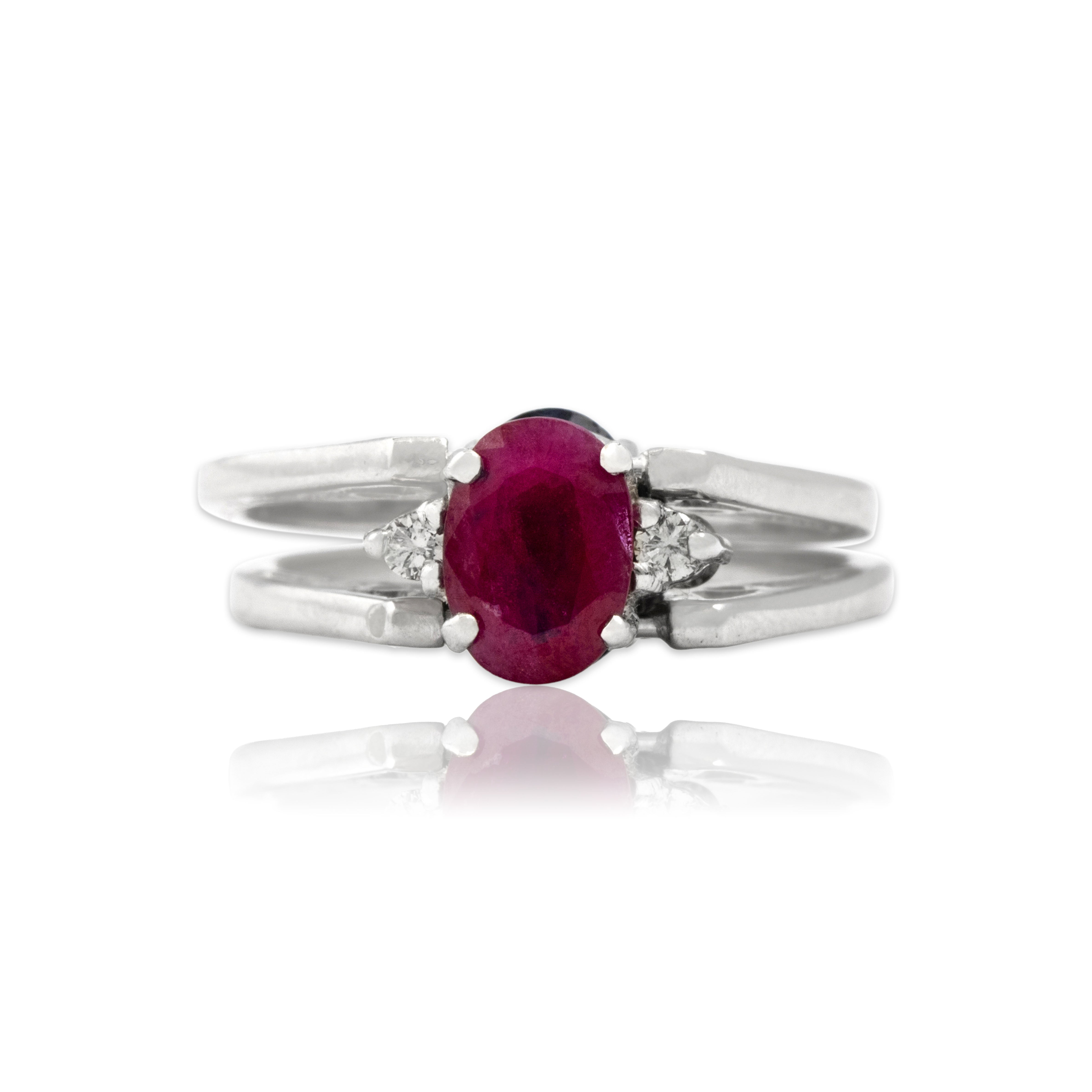 Vintage 18k White Gold Blue Sapphire Ruby Diamond Unusual Double-Sided Flipping Ring 4.50