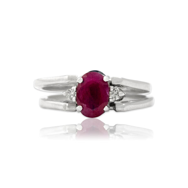 Vintage 18k White Gold Blue Sapphire Ruby Diamond Unusual Double-Sided Flipping Ring 4.50