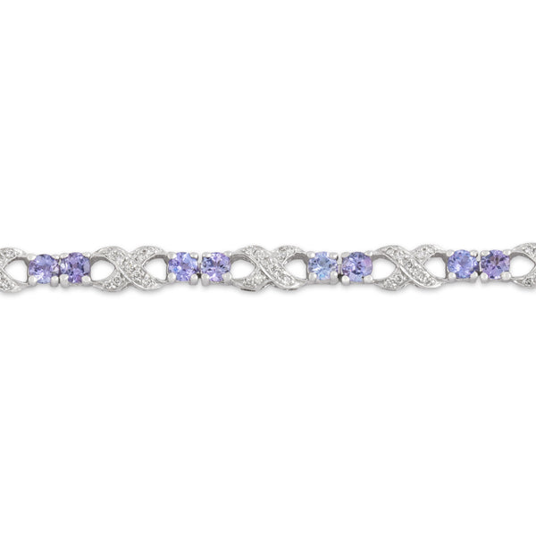 Vintage 14k White Gold 2.48cttw Tanzanite Diamond Alternating Line Bracelet 6.5