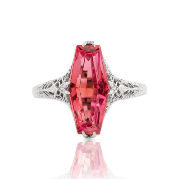 Antique Art Deco 14k White Gold 3.15ct Scarlet Synthetic Sapphire Ring 7.50