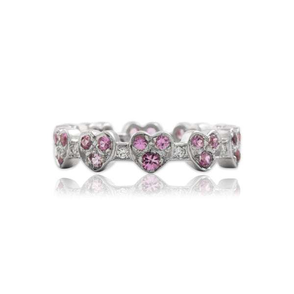 Vintage 18k White Gold .6cttw Pink Sapphire Diamond Sweetheart Eternity Ring 6.25