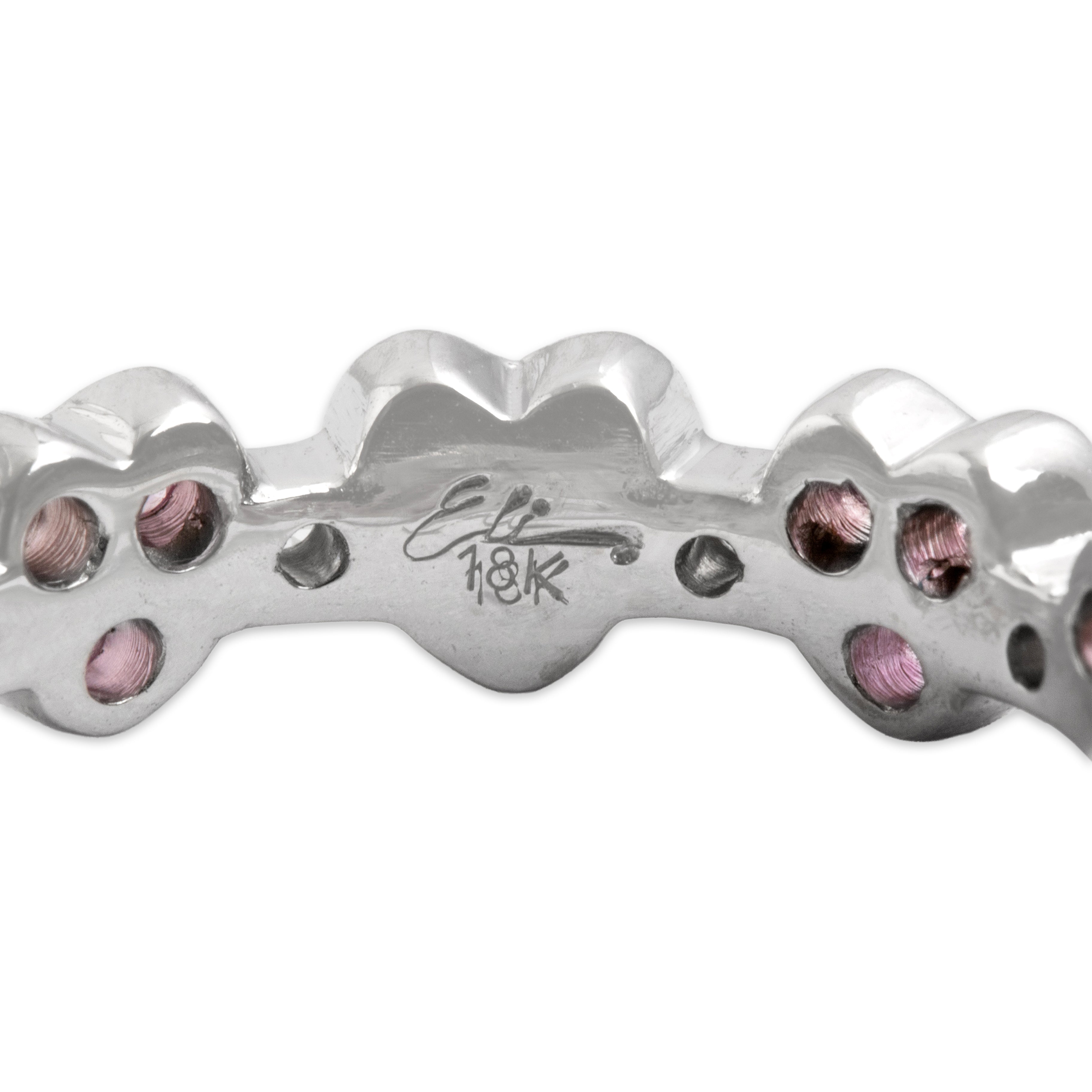 Vintage 18k White Gold .6cttw Pink Sapphire Diamond Sweetheart Eternity Band Ring - Hallmark view