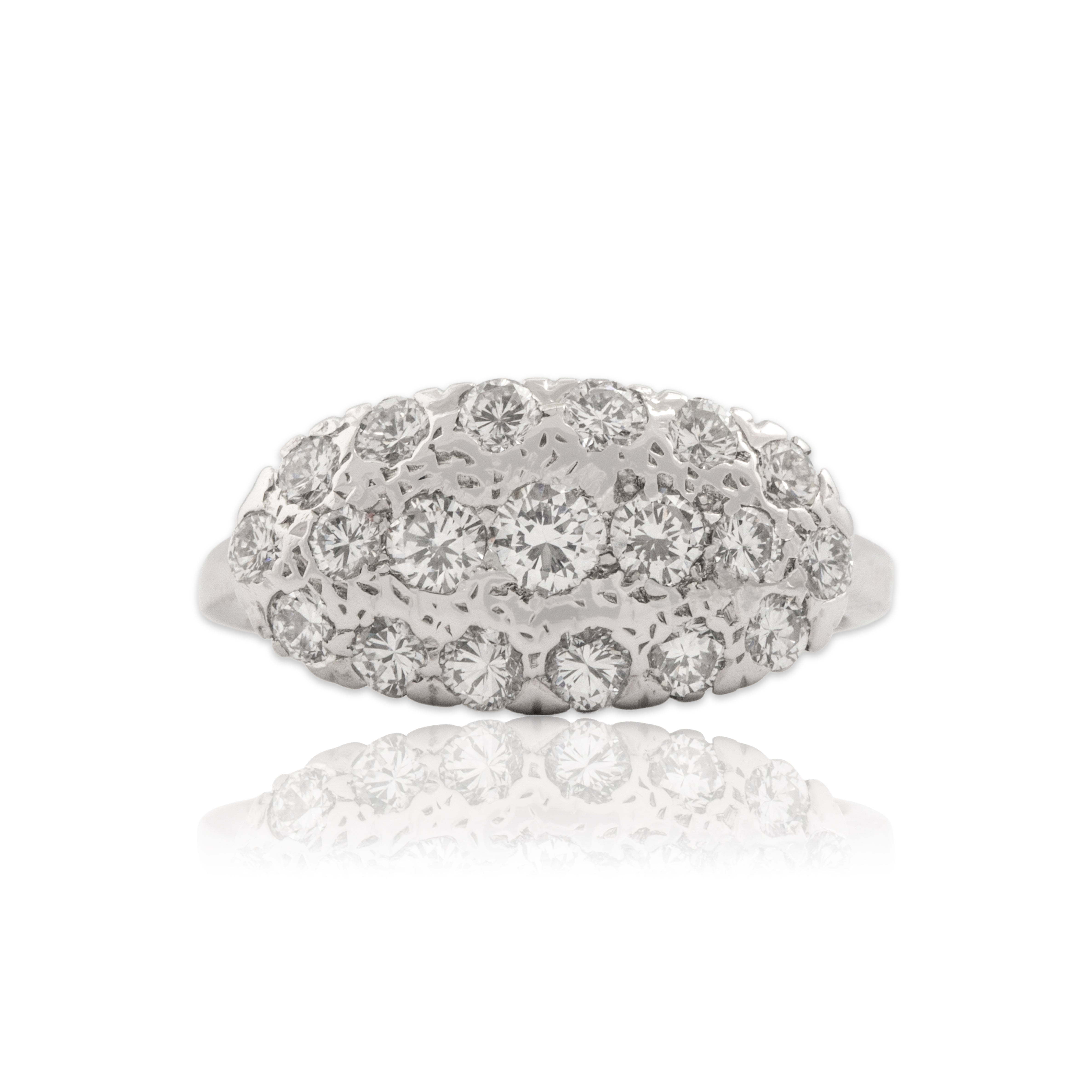 Vintage 14k White Gold .92cttw Diamond Sparkling Cluster Ring - Close-up view