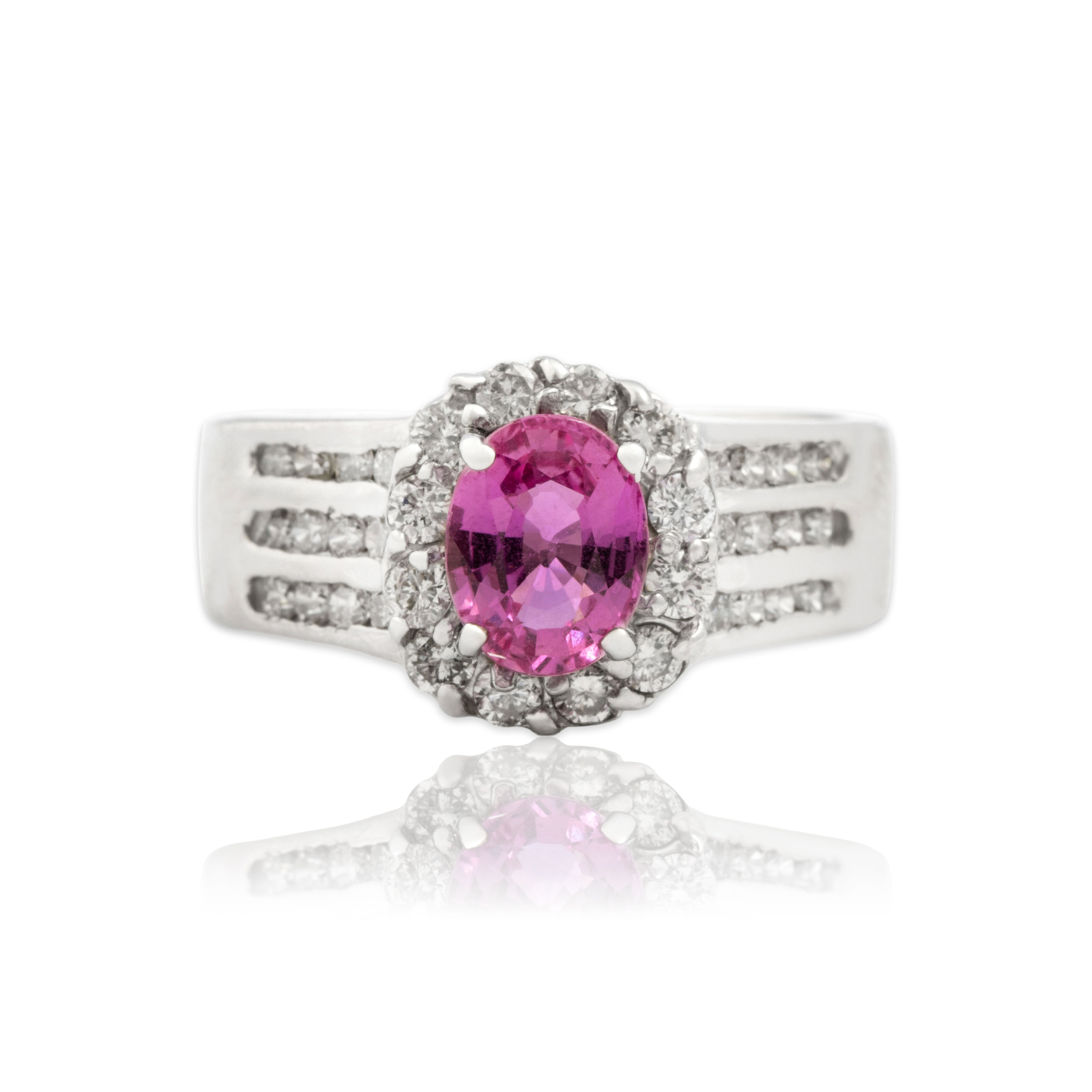 Vintage Heavy 18k White Gold 1.43ct Pink Sapphire Diamond Striking Ring 8.00