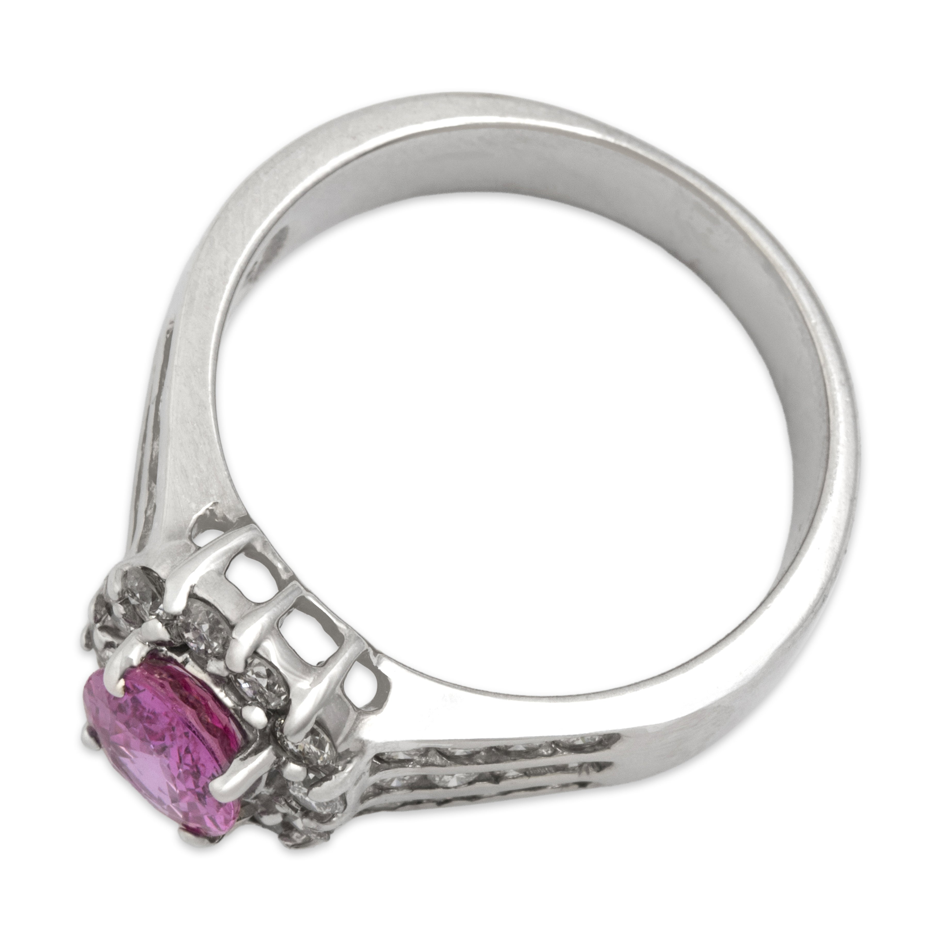 Vintage Heavy 18k White Gold 1.43ct Pink Sapphire .7cttw Diamond Fabulous Oval Halo Ring - Overall view