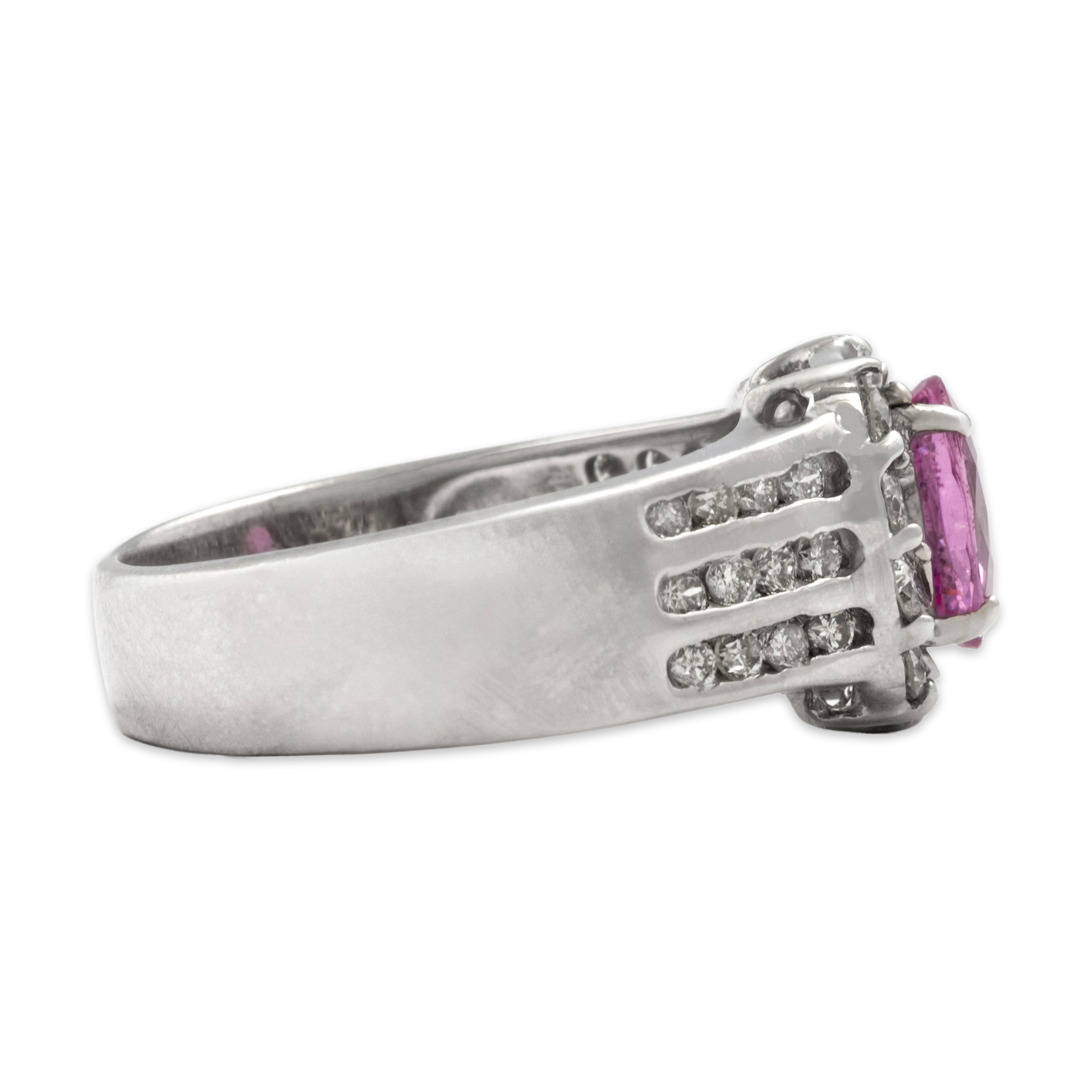 Vintage Heavy 18k White Gold 1.43ct Pink Sapphire .7cttw Diamond Fabulous Oval Halo Ring - Side view