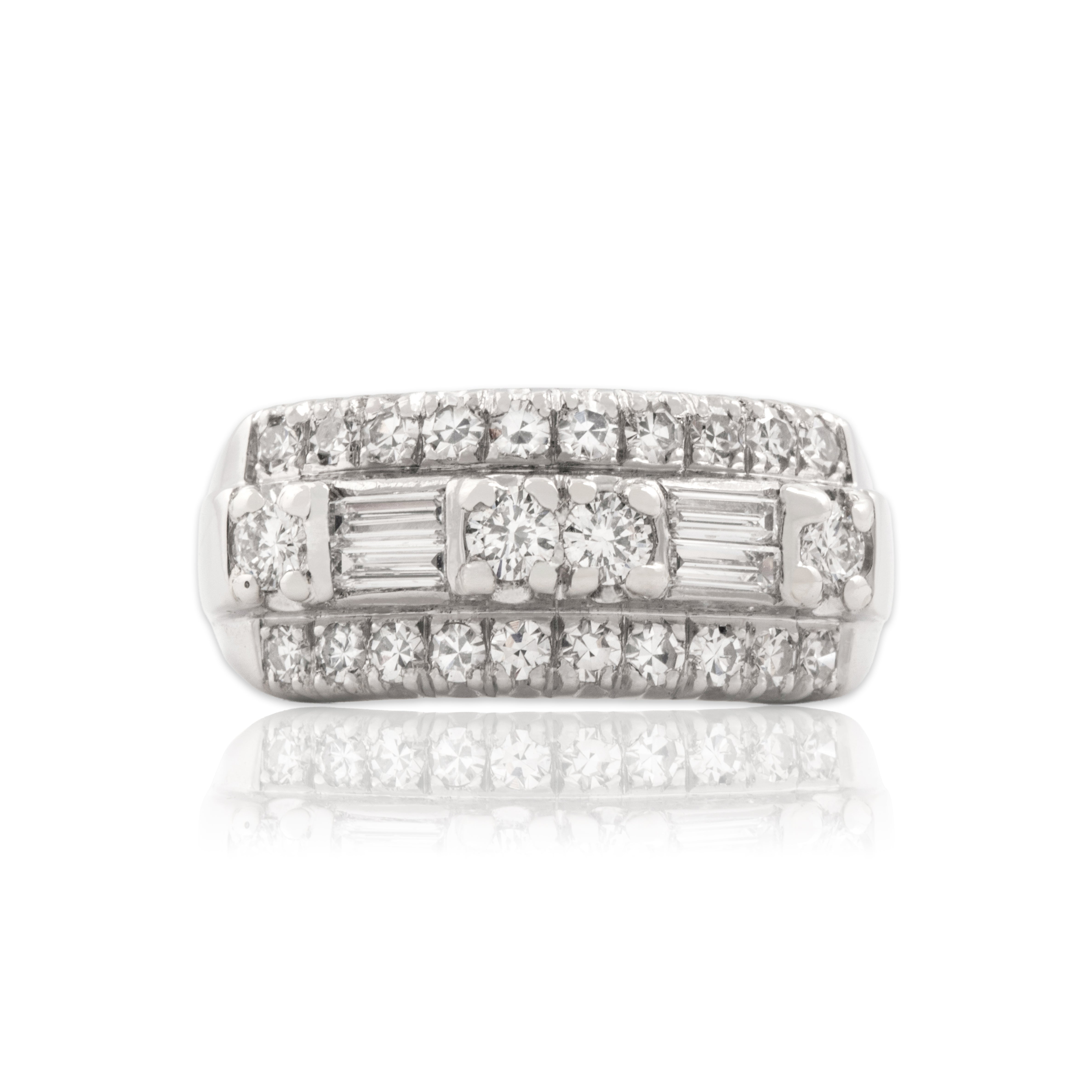 Vintage Platinum .74cttw Diamond Dazzling Mixed-Cut Line Ring - Close-up view