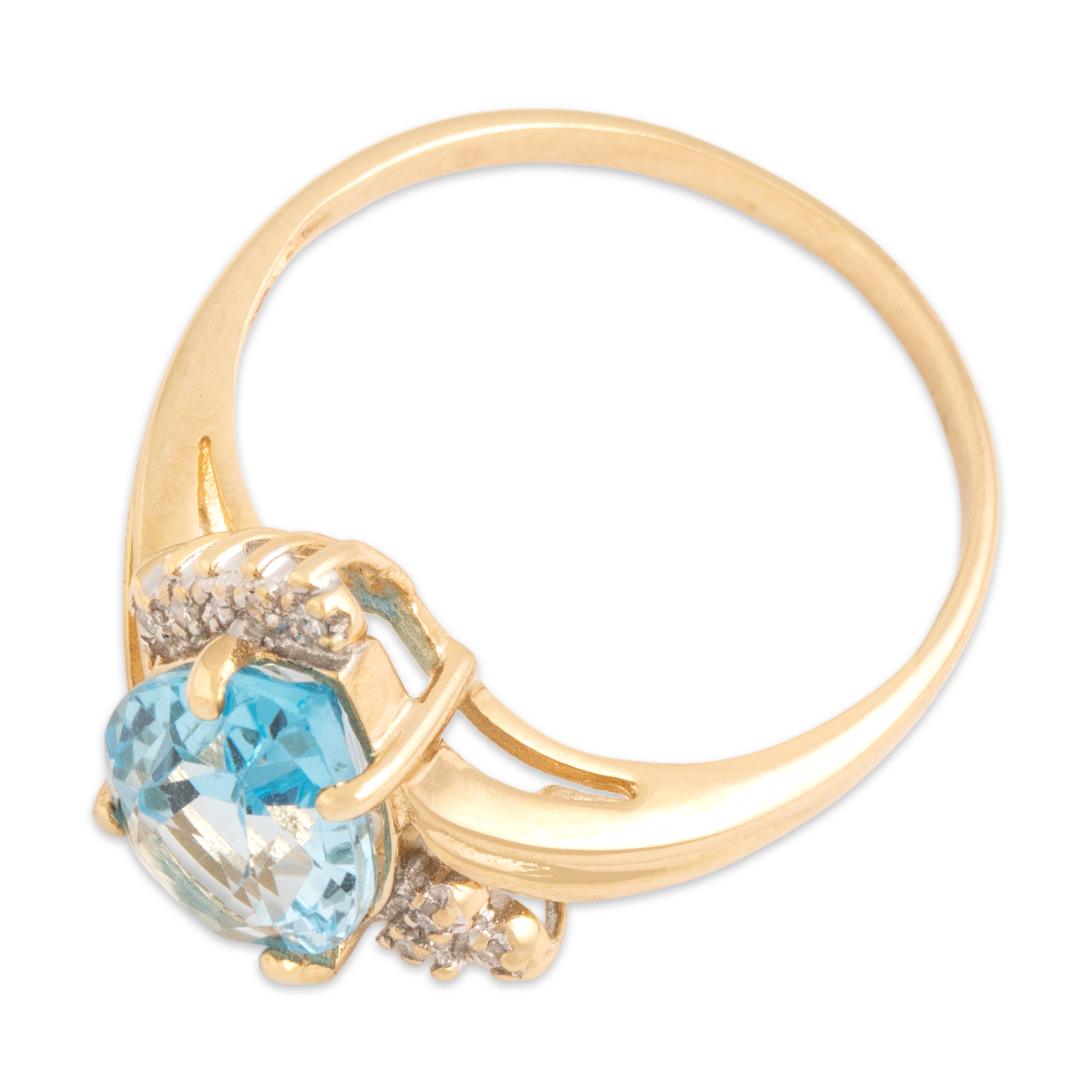 Vintage 14k Yellow Gold 3.15ct Blue Topaz Diamond Bright Accented Pear Ring - Overall view