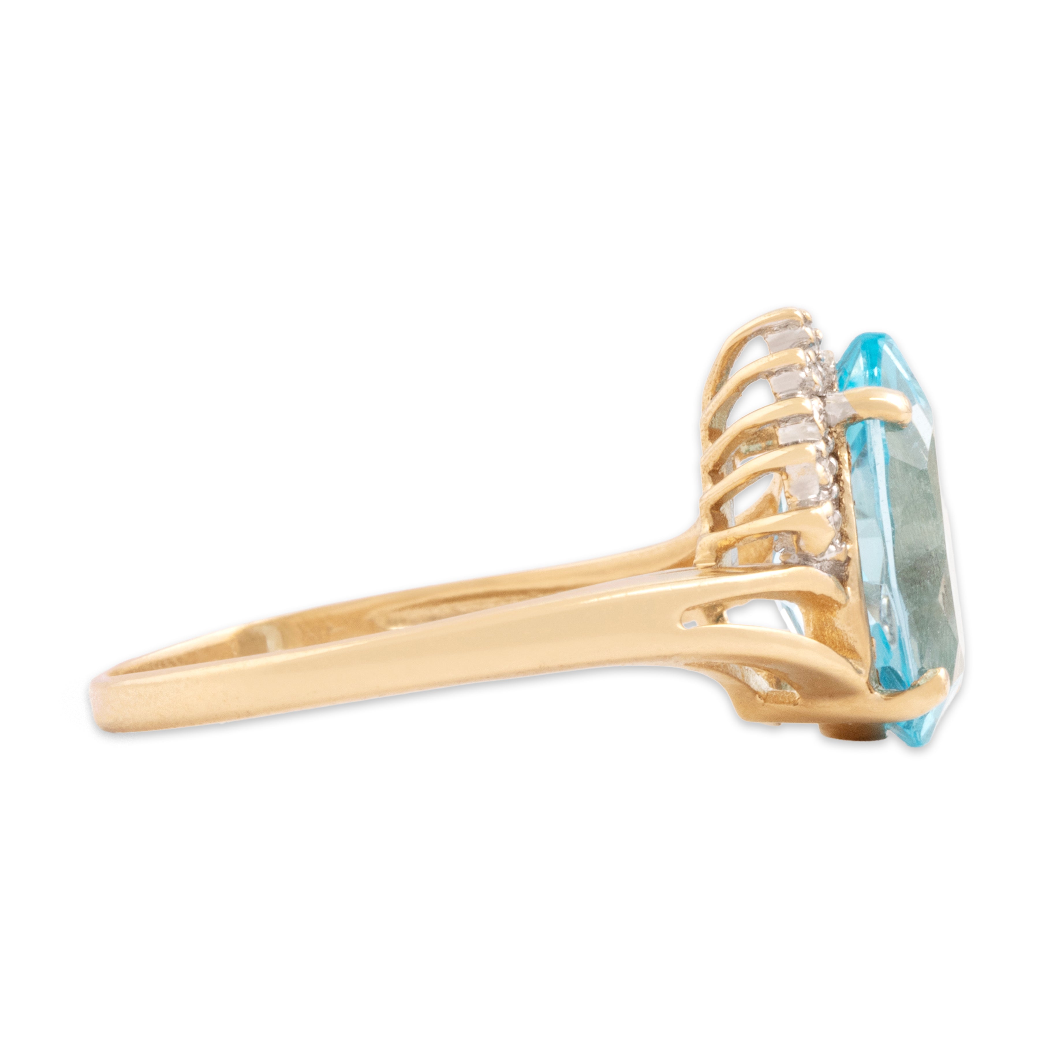 Vintage 14k Yellow Gold 3.15ct Blue Topaz Diamond Bright Accented Pear Ring - Side view