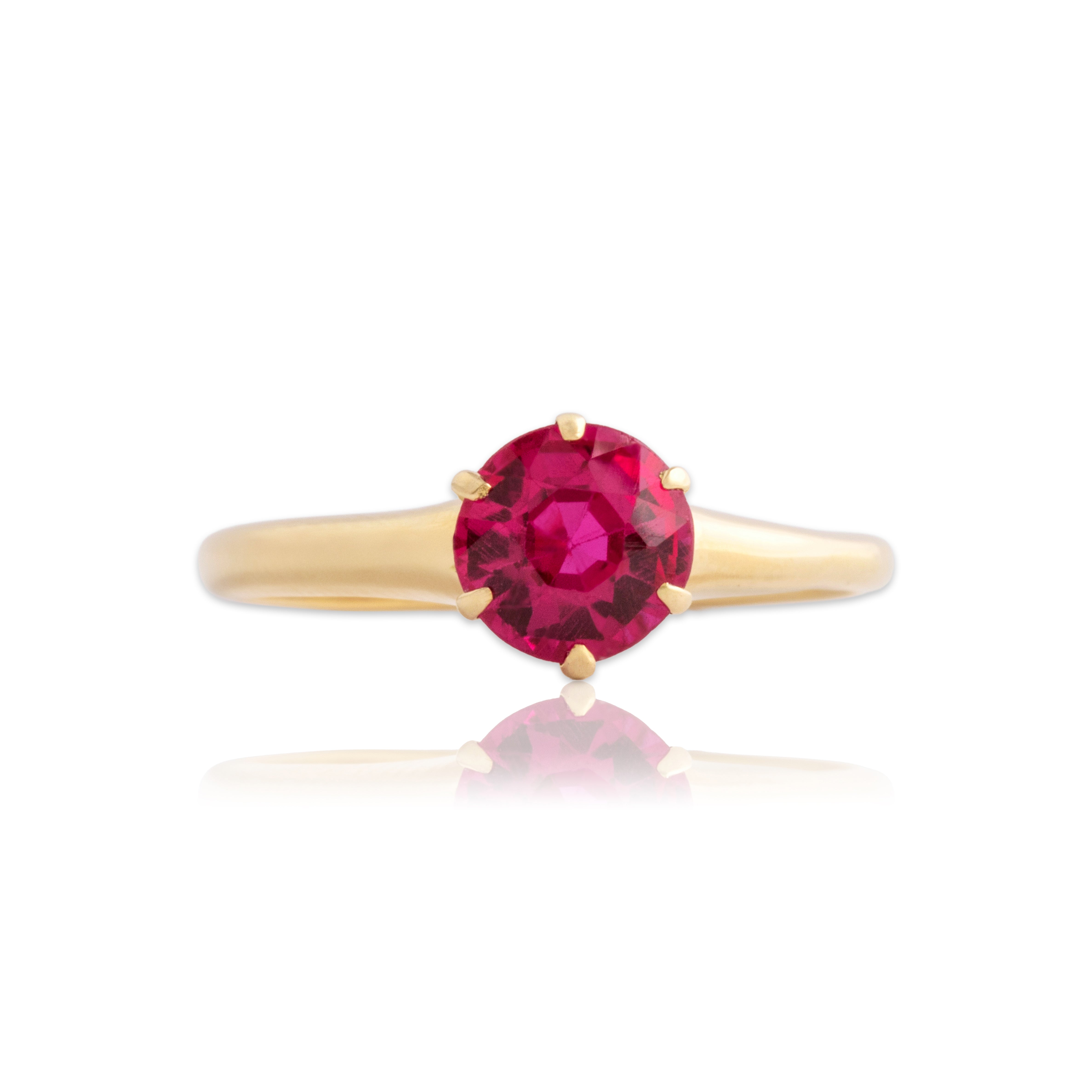 Vintage 14k Yellow Gold 1.12ct Synthetic Ruby Vibrant Solitaire Ring 6.50