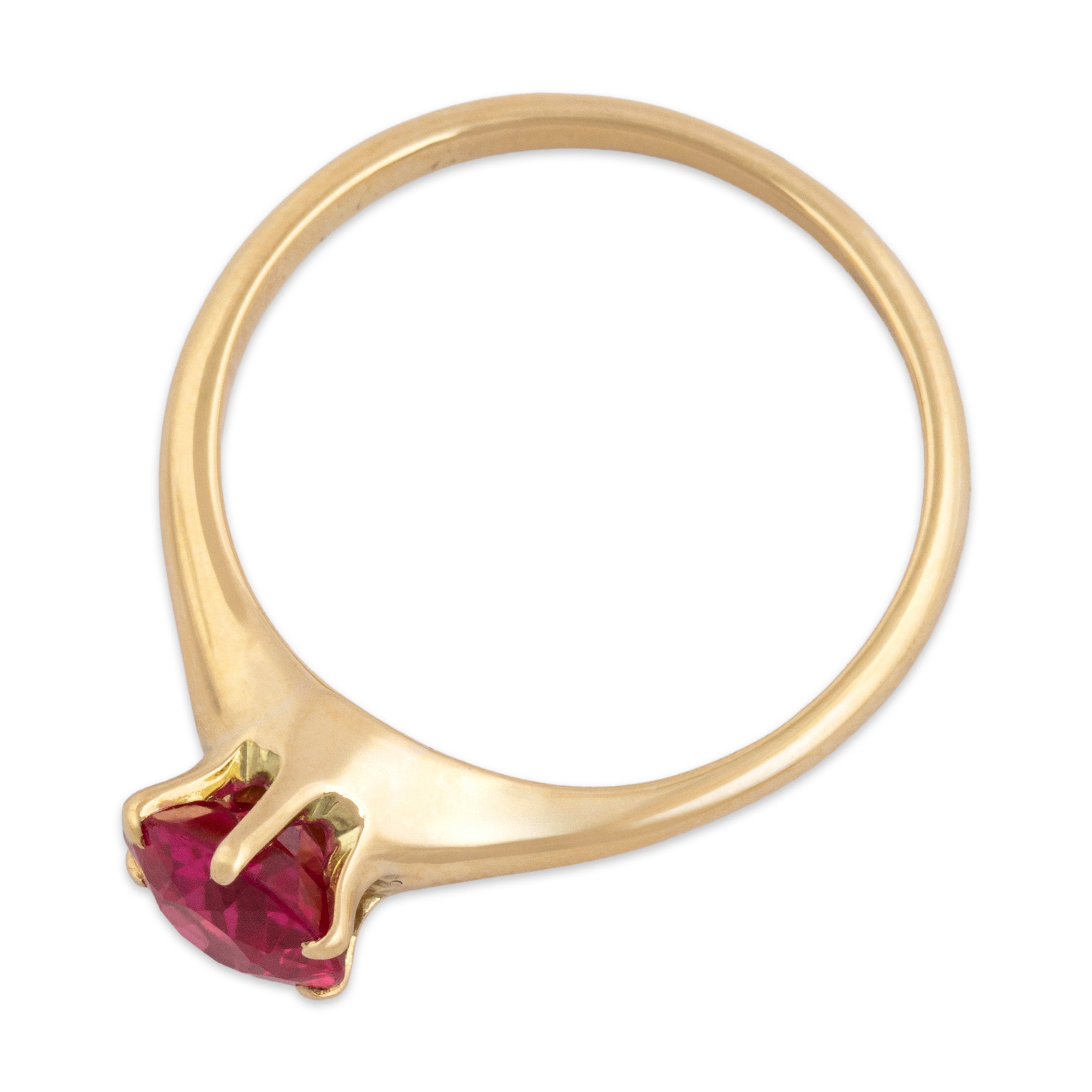 Vintage 14k Yellow Gold 1.12ct Synthetic Ruby Vibrant Solitaire Ring 6.50